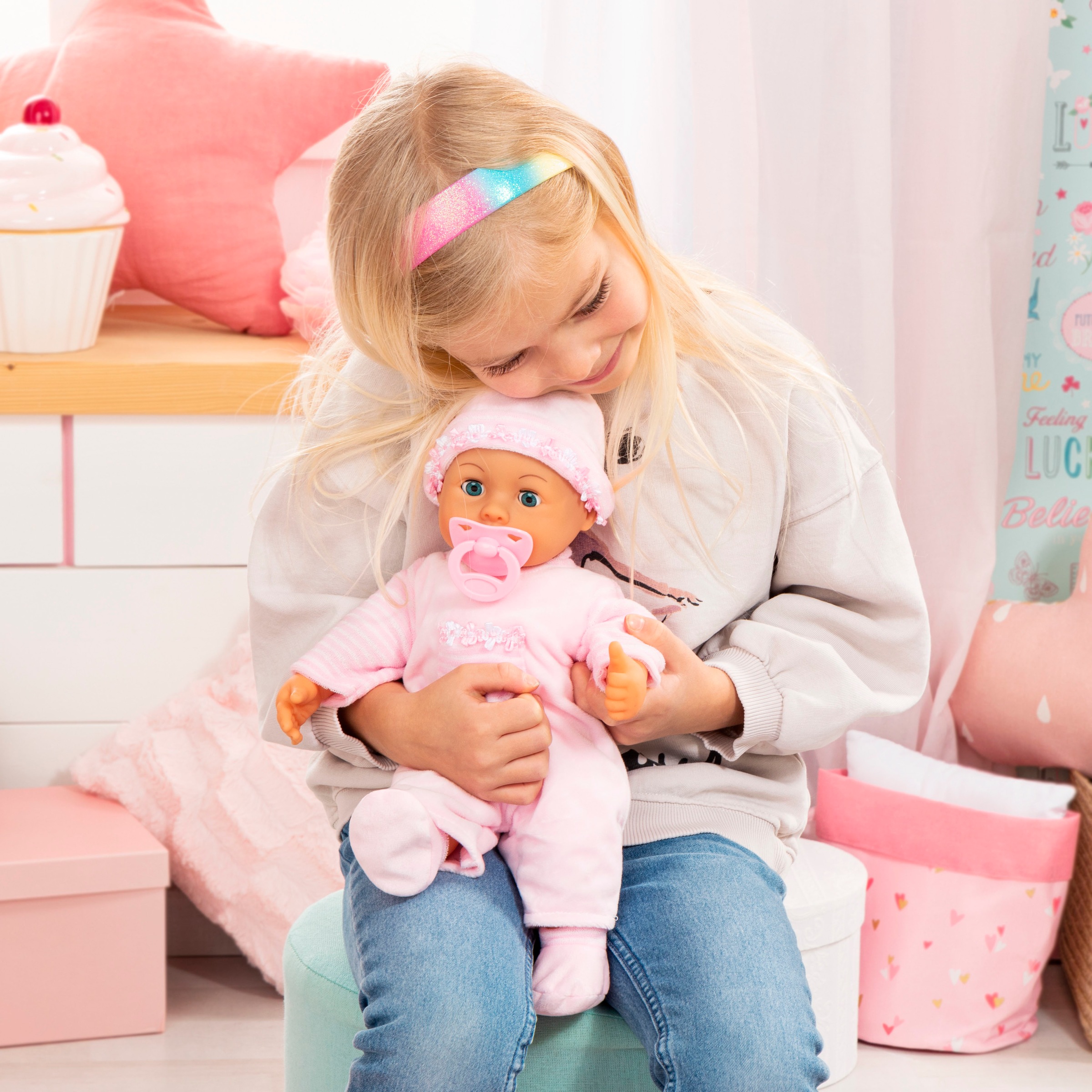 Bayer Babypuppe »First Words Baby, 38 cm rosa«, (3 tlg.)
