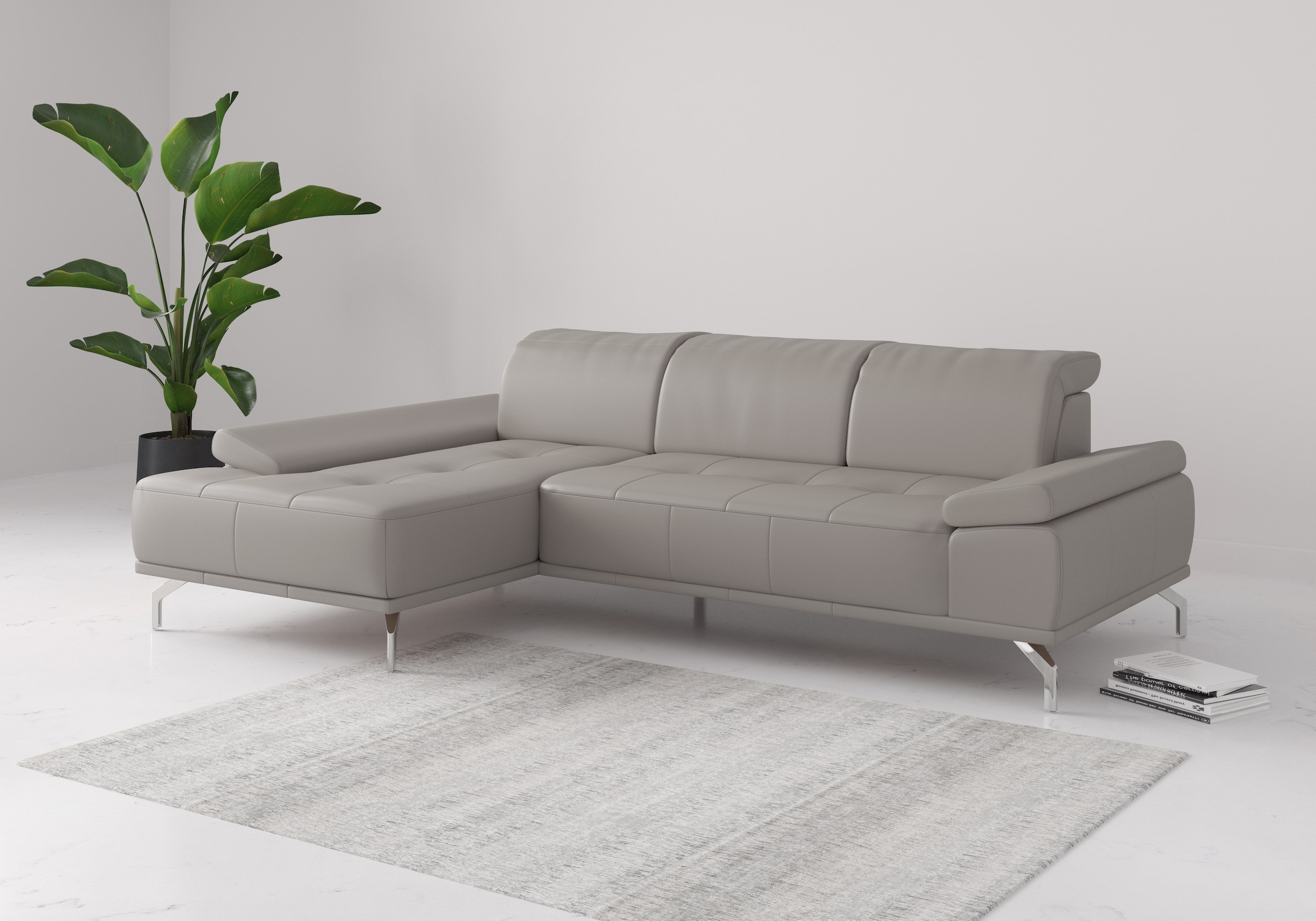 OTTO home Ecksofa "Caluna, L-Form, B:280cm, Federkern, in Stoff und Leder" Inkl.Sitztiefenverstellung, wahlweise mit Kopf- und Armteilverstellung