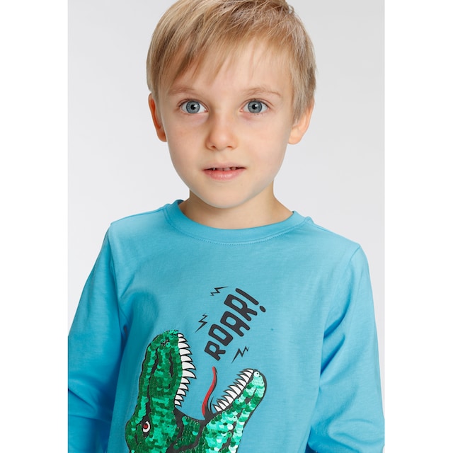 KIDSWORLD Langarmshirt »mit Dino-Motiv aus Wendepailletten«, Dino in  unterschiedlichen Farben | BAUR