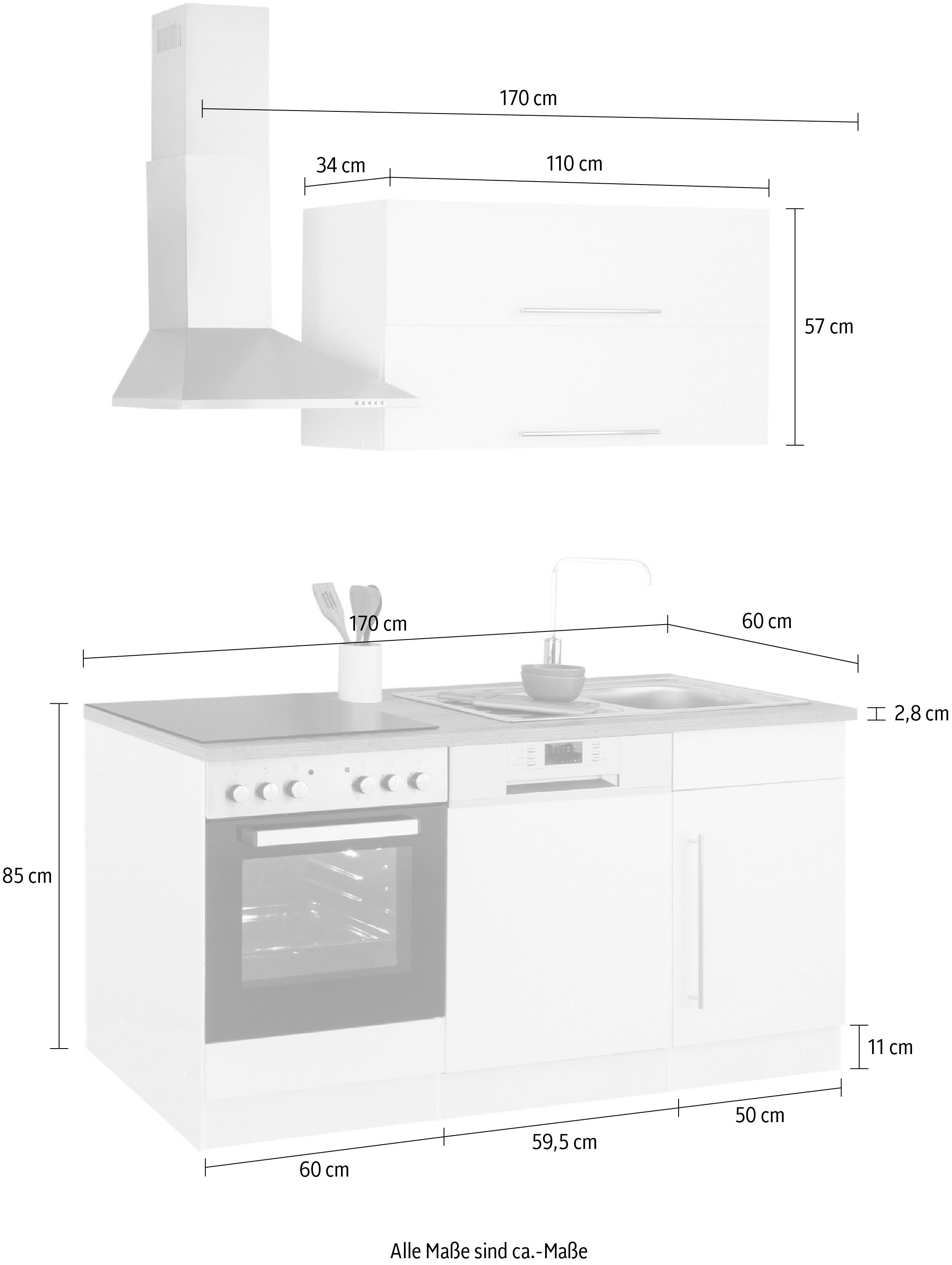HELD MÖBEL Küchenzeile »Samos«, mit 170 cm Breite kaufen | E-Geräten, BAUR