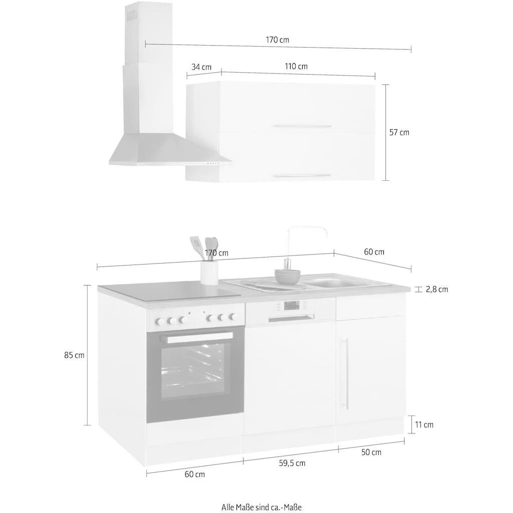 HELD MÖBEL Küchenzeile »Samos«, mit E-Geräten, Breite 170 cm