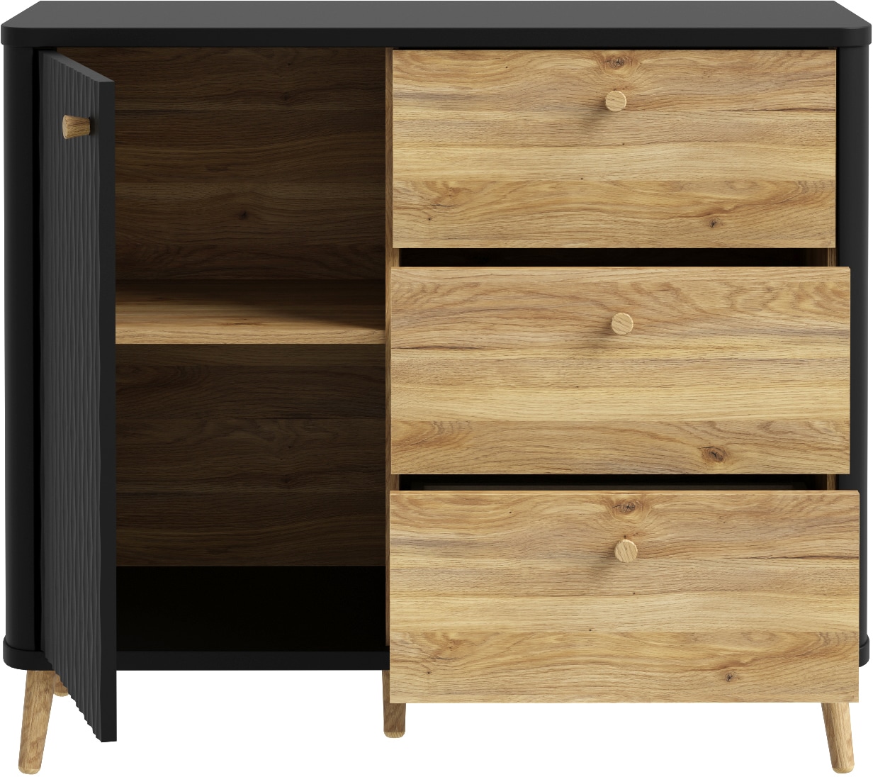 FORTE Sideboard »Fixsmile«, modernes Sideboard, SoftClose, Echtholz Beine und Griffe