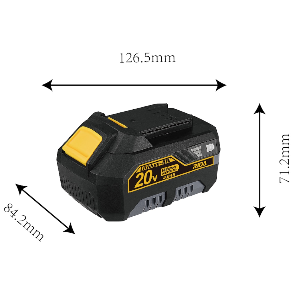 RIDA Akku »LY777S-LI-20V Lithium-Ionen-Akku 20 V 4,0 Ah, LED-Kapazitätsanzeige«