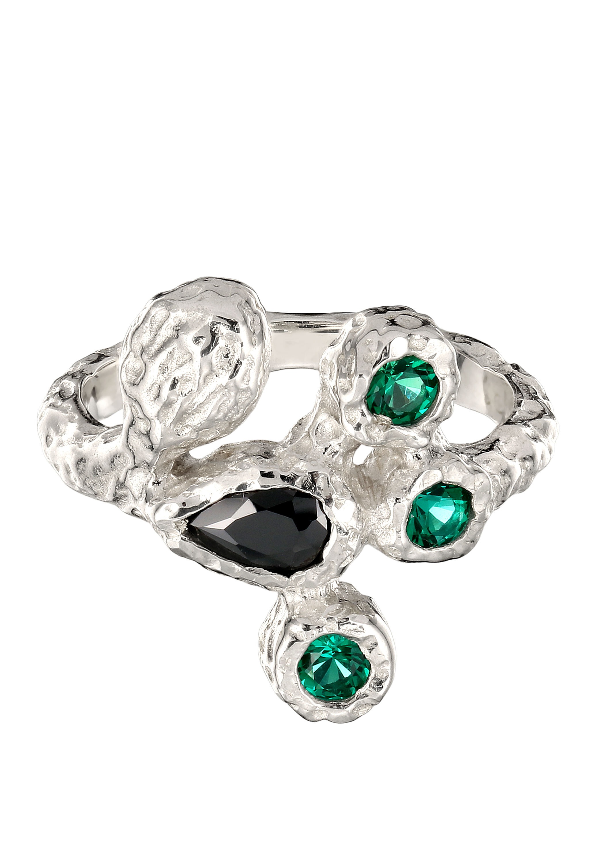 Elli Silberring »Ring Zirkonia Schwarz Synthetischer Smaragd Grün 925 Sterling Silber«