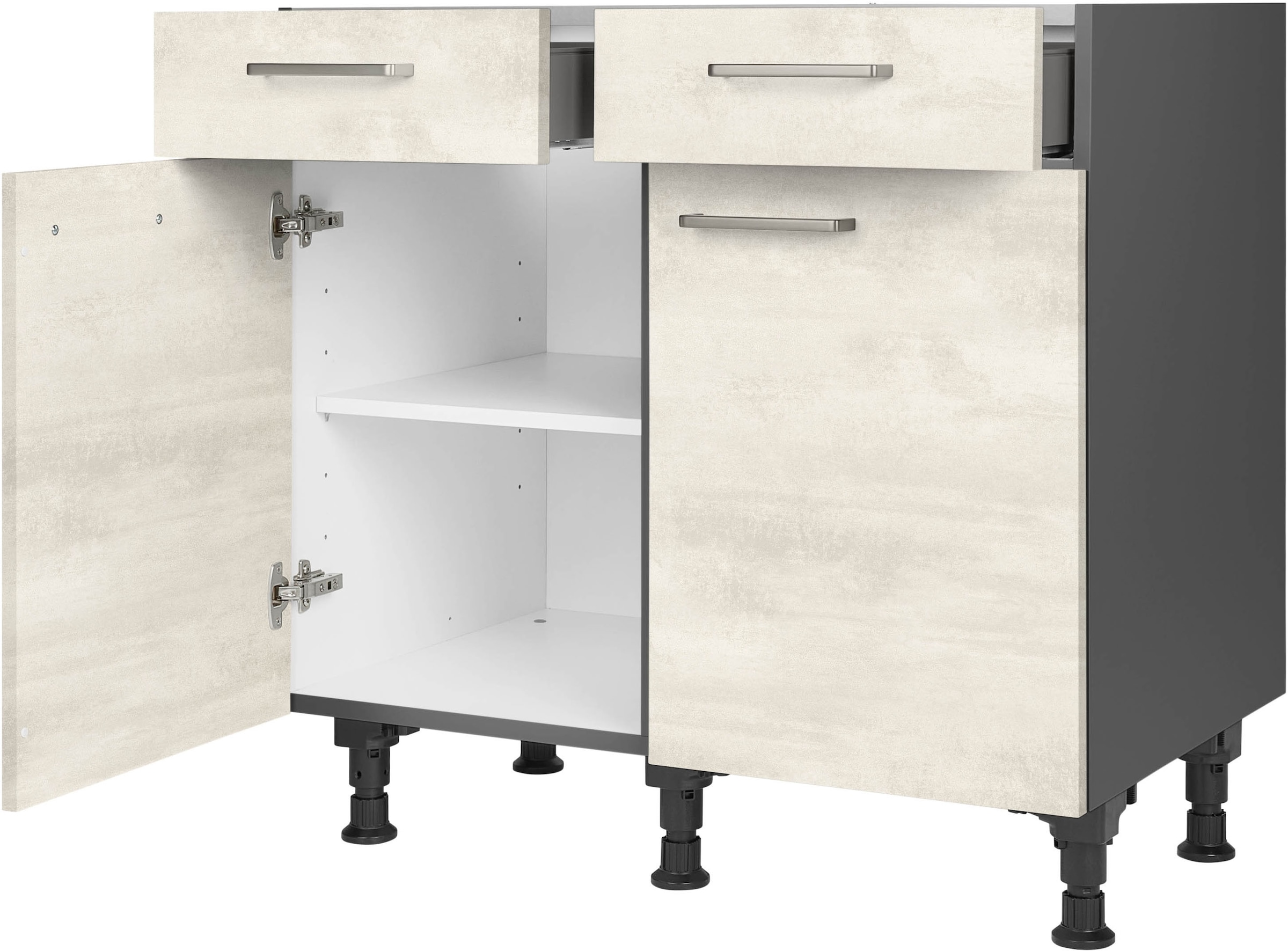 nobilia® Unterschrank »"Riva", vormontiert, Breite 90 cm, Soft-Close-Funktion«, bei den Schubkästen, inkl. höhenverstellbare Sockelfüße