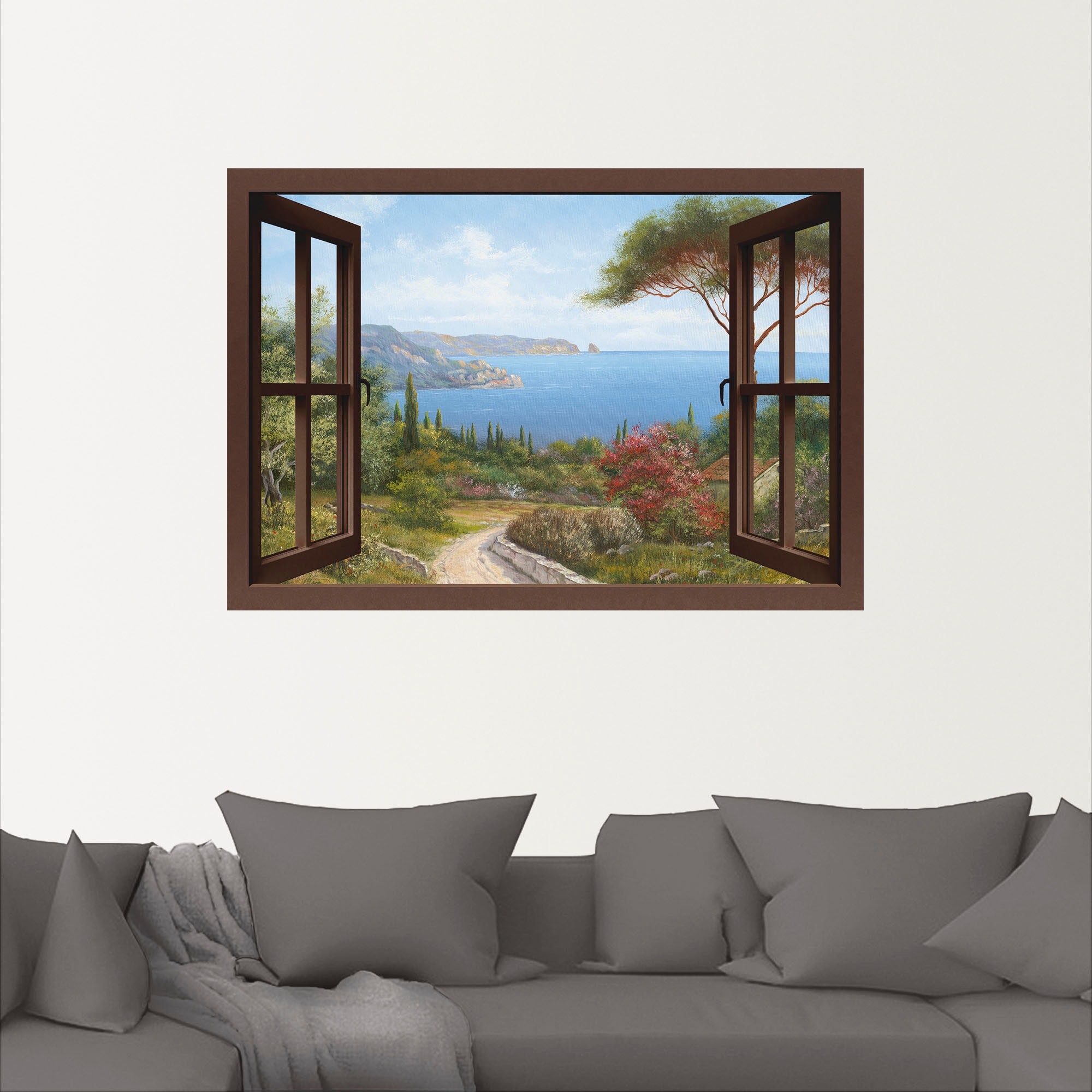 Artland Wandbild »Fensterblick Frühlingsmorgen«, Fensterblick, (1 St.), als Leinwandbild, Poster, Wandaufkleber in verschied. Größen