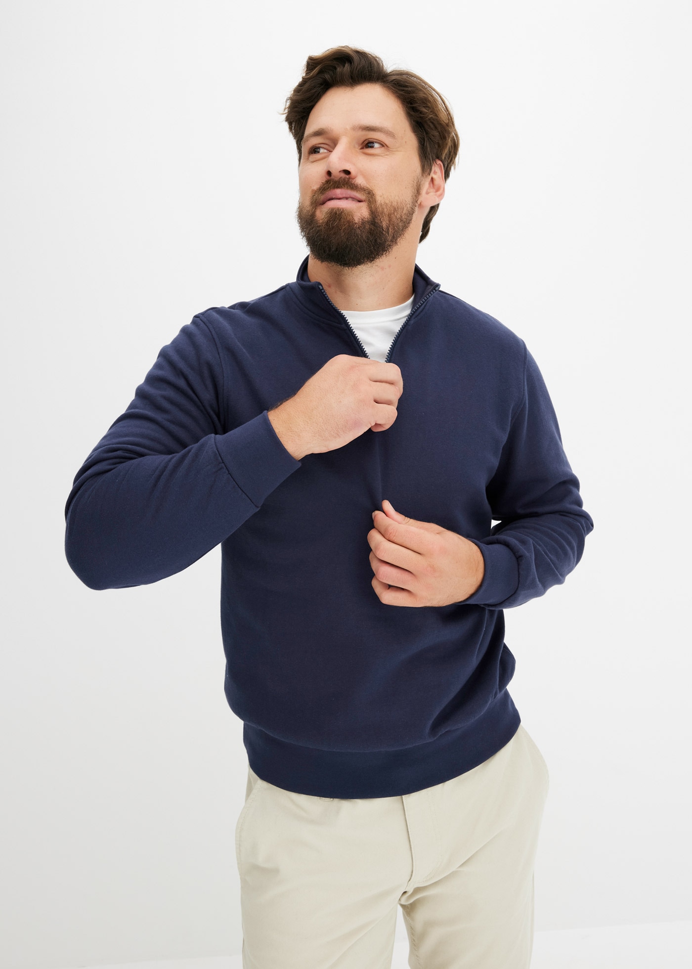 bonprix Sweatshirt "Sweatshirt mit Troyerkragen", mit Stehkragen mit kurzem Reißverschluss, Regular Fit, unifarben