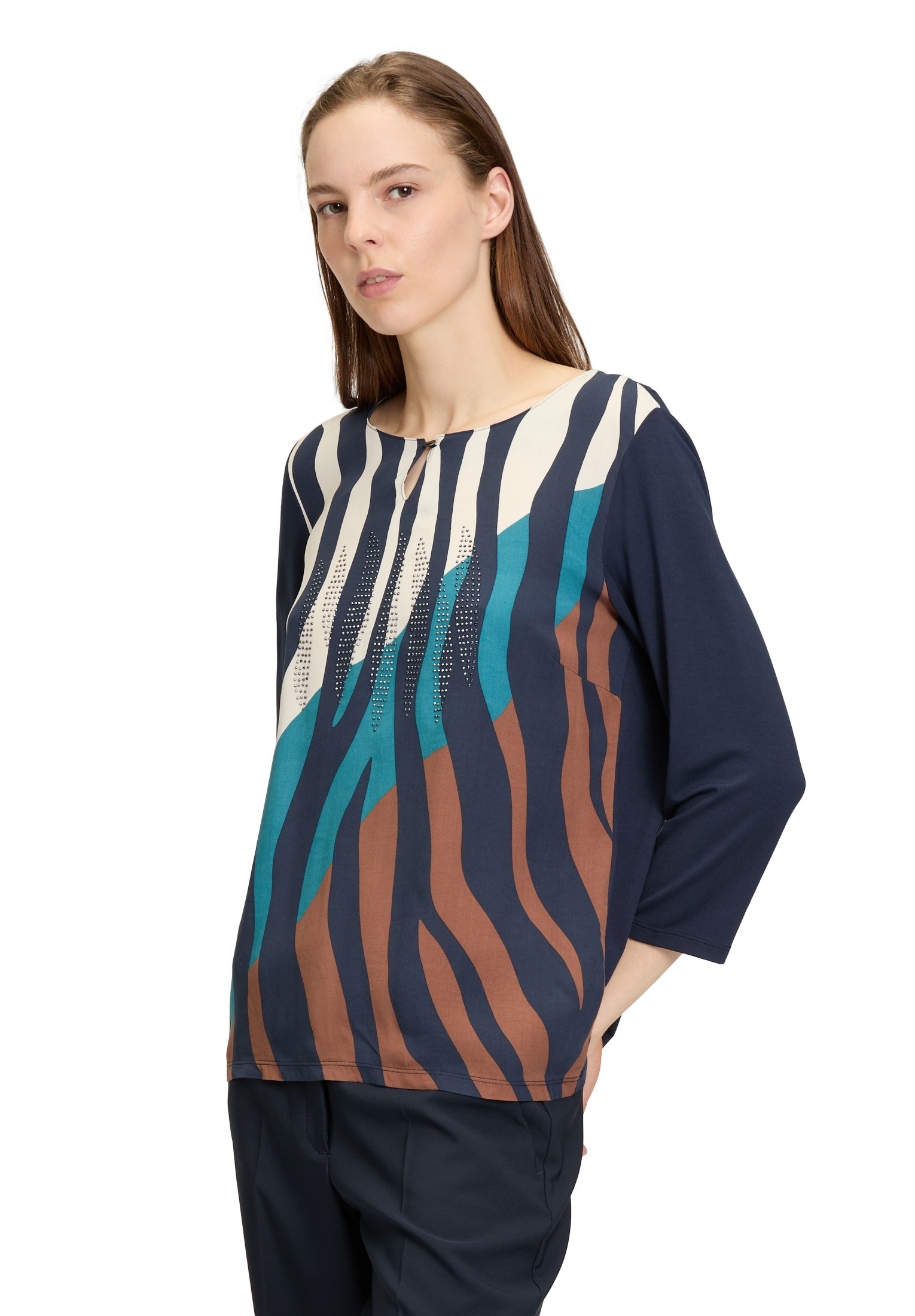 Betty Barclay 3/4-Arm-Shirt "Betty Barclay Blusenshirt mit Aufdruck", Glitzersteine