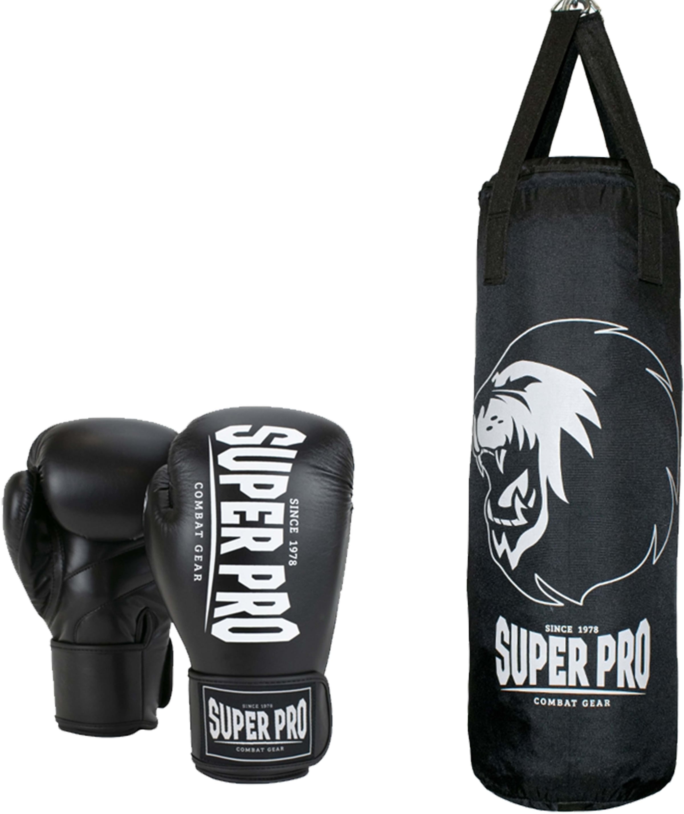 SUPER PRO Boxsack "Boxing Set Punch", B/H/L: 30cm x 90cm, schwarz, Boxsäcke