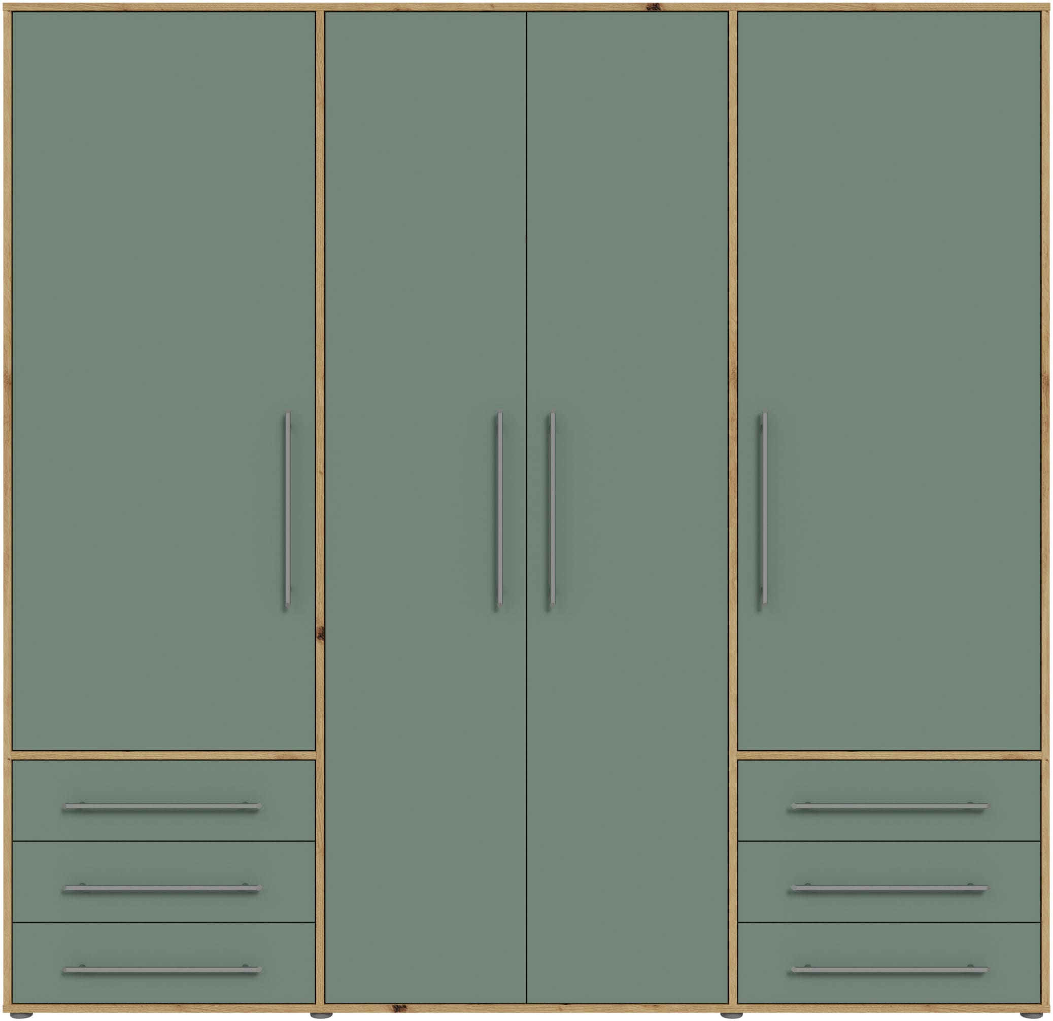 FORTE Drehtürenschrank »Kleiderschrank,zeitloses Design, 4 türig« viel Stauraum, Schubladen, Stangengriffe, Made in Europe