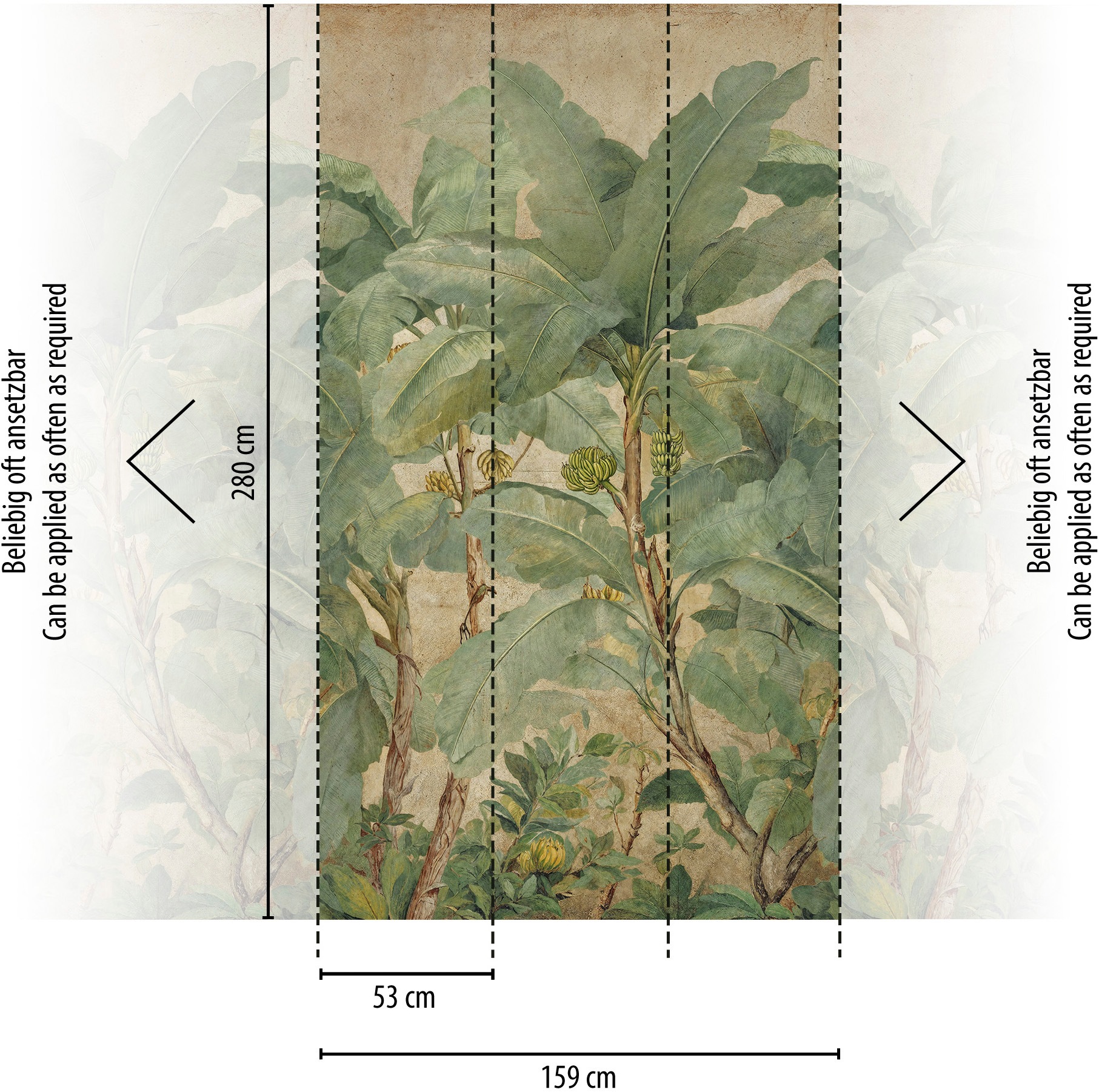 living walls Fototapete »The Wall 4 Botanic – Bananenbäume im Vintage-Stil Vlies-Fototapete« botanisch | matt | tropisch leicht strukturiert Bananenbäume im Vintage-Stil mit dekorativer Tiefenwirkung