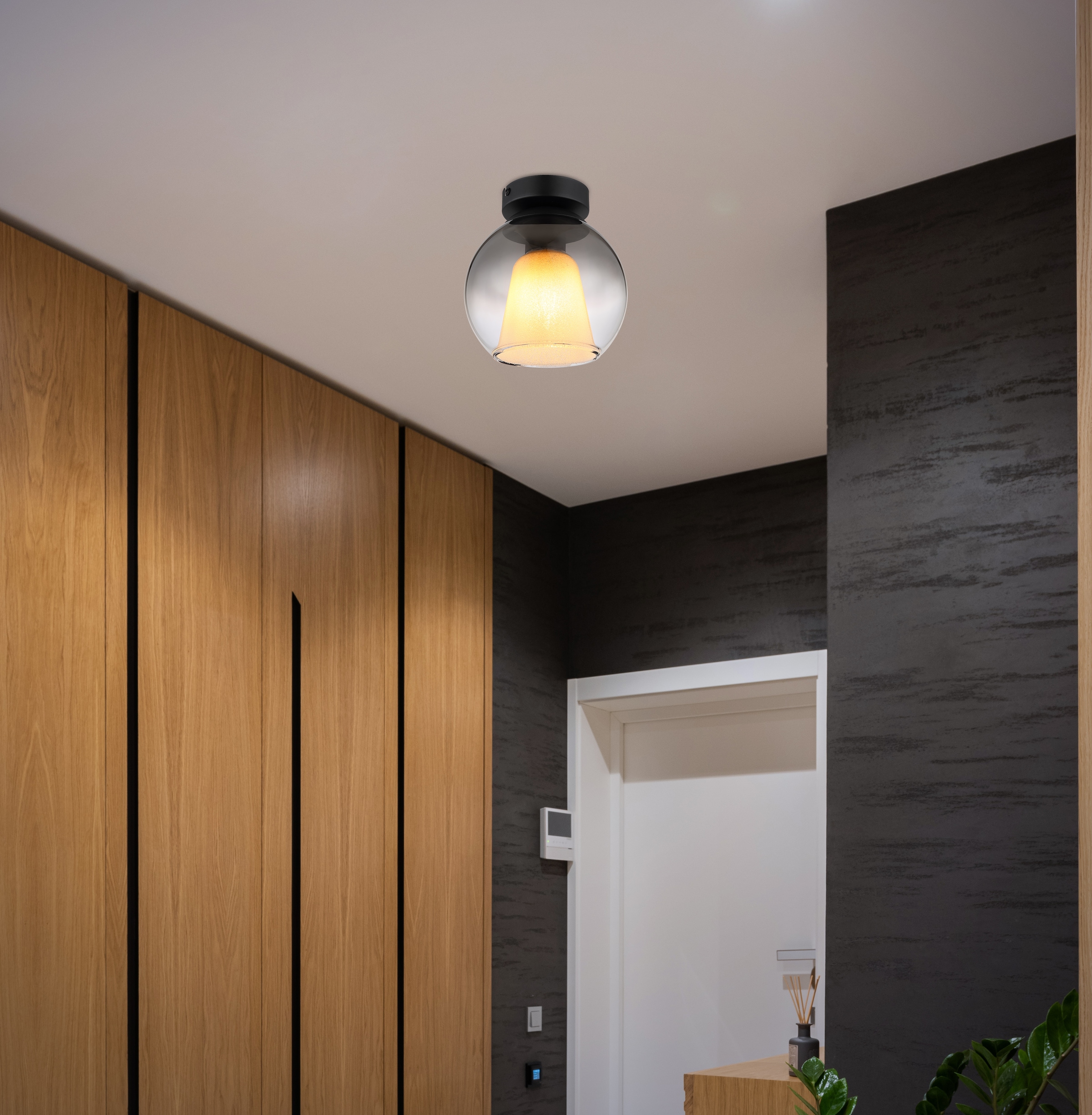 GLOBO LIGHTING Deckenleuchte »BARRY«, Leuchtmittel E27 | ohne Leuchtmittel, Deckenlampe/Metall/Glaskugel rauchfarben/modern