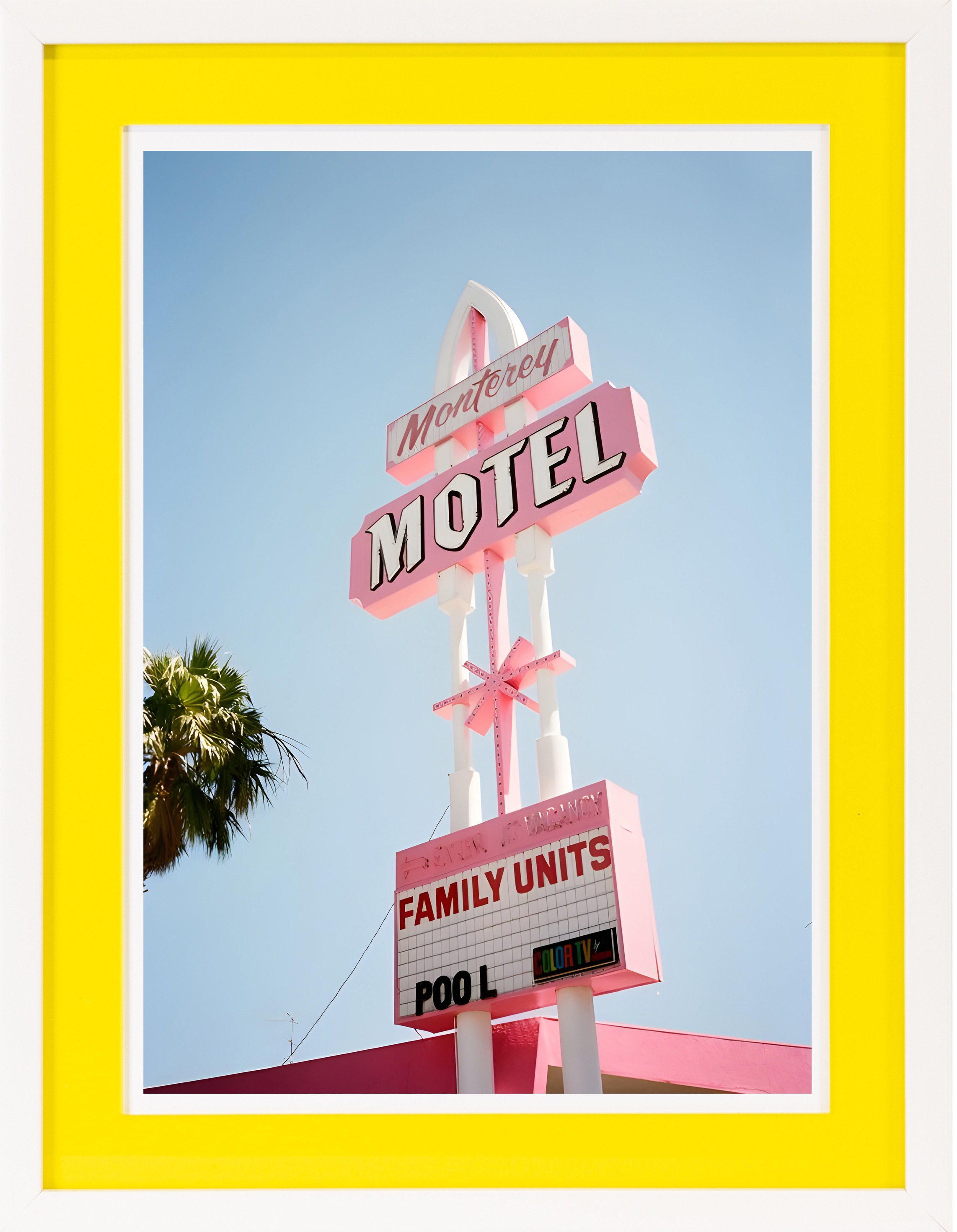 queence Bild mit Rahmen »Motel, Amerika«, Schriftzug-Schriftzüge, (1 St.), Poster mit buntem Acrylglas Passepartout