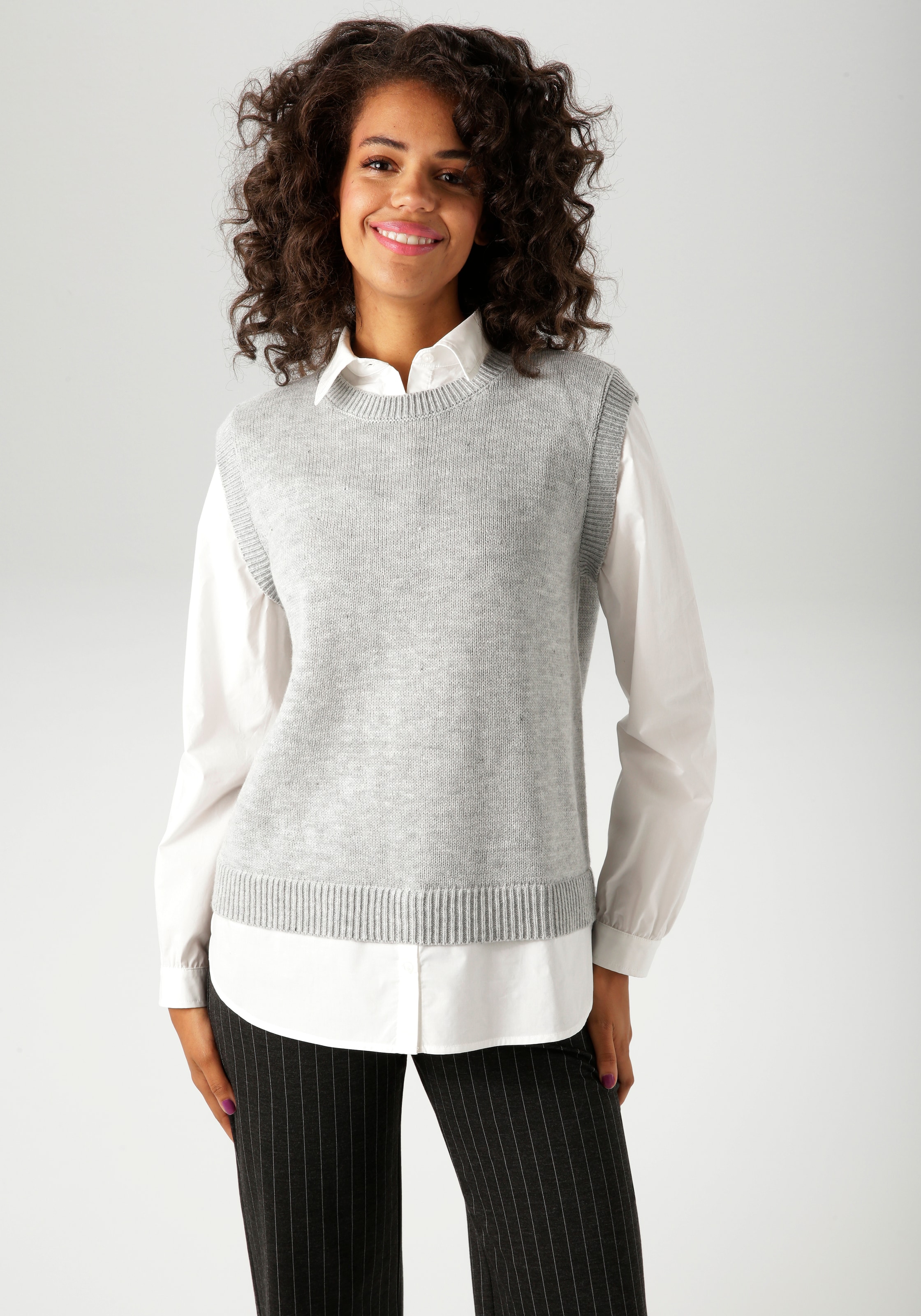 Aniston CASUAL Strickpullover mit Bluseneinsatz günstig online kaufen