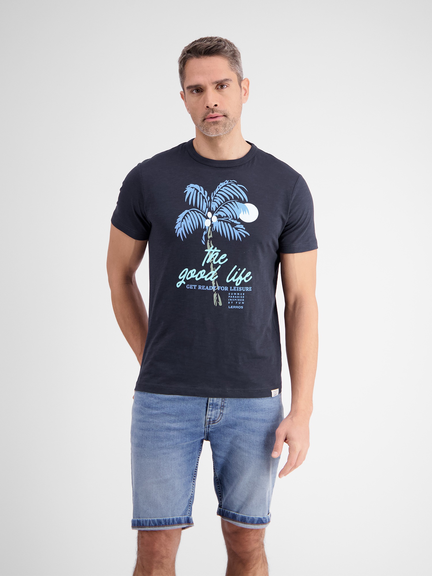 LERROS T-Shirt »LERROS Rundhals T-Shirt für Herren mit Palmenprint«