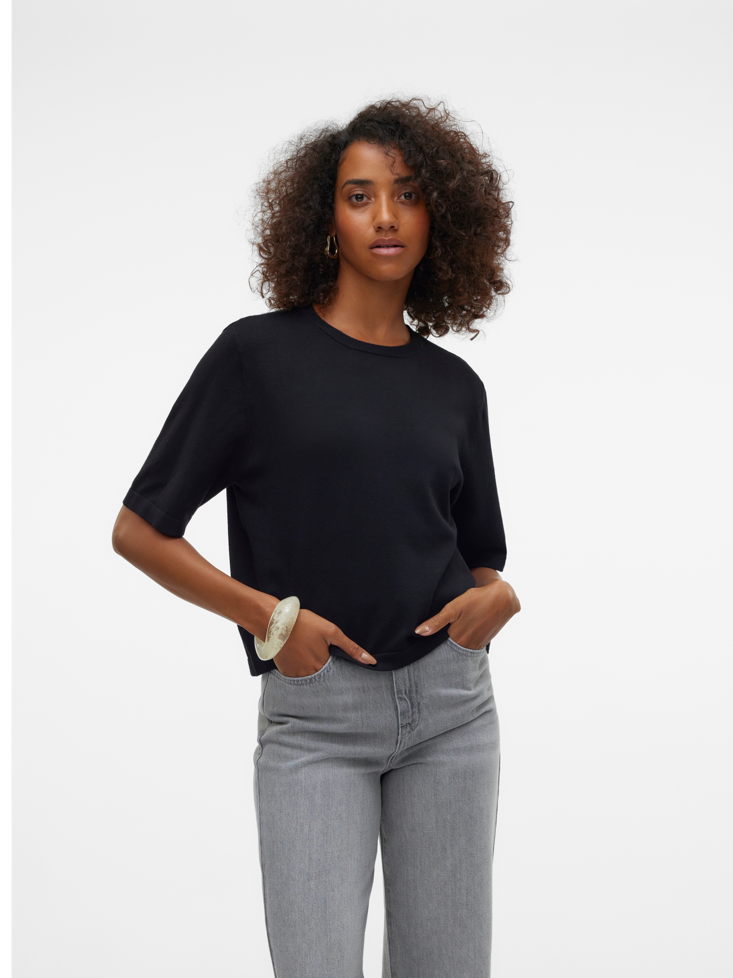 Vero Moda Kurzarmpullover "VMSILJE 2/4 O-NCK OVERSIZE PULL GA NOOS" günstig online kaufen