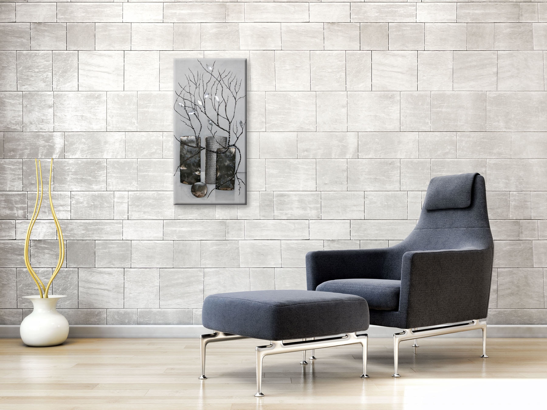 Bönninghoff Ölbild »Ölgemälde handarbeit VASE 40x80 cm – Wandbild Kunst Deko modern« Blätter | Ranken | Vasen & Töpfe 1 Stk. tlg. handgefertigt, jedes Bild ein Unikat