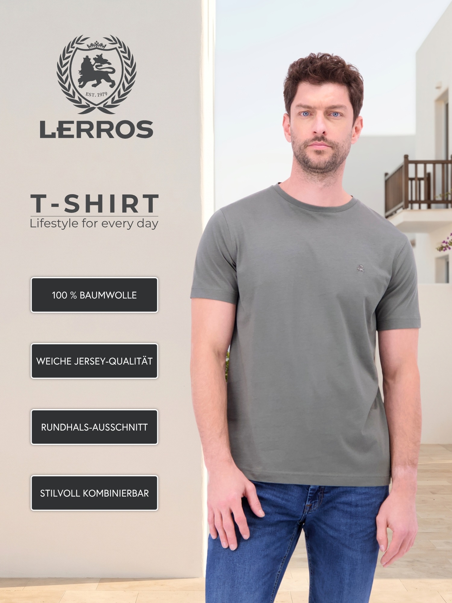 LERROS T-Shirt »T-Shirt mit Rundhalsausschnitt« Herren Shirt aus 100% Baumwolle, einfarbig, Jersey-Qualität