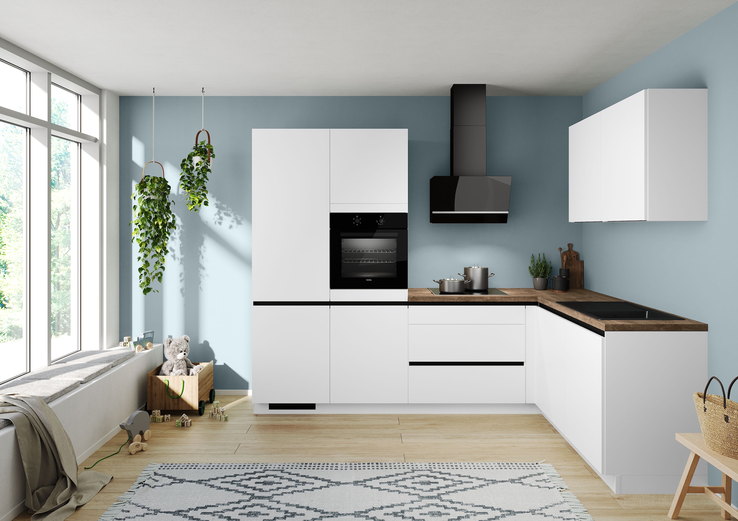 IMPULS KÜCHEN Winkelküche »"Dublin", Ausrichtung wählbar, Schubkästen mit Soft-Close,«, vormontiert, wahlweise mit E-Geräten, mit Vollauszug, Breite 460 cm