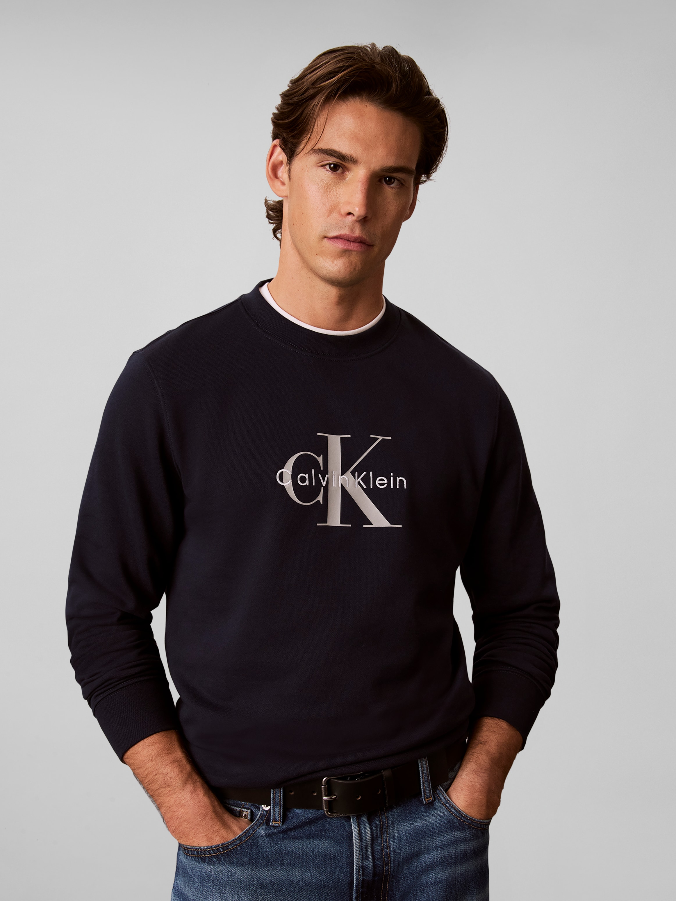 Calvin Klein Jeans Sweatshirt, Rundhalsausschnitt, Regular Fit, großer Logo-Print