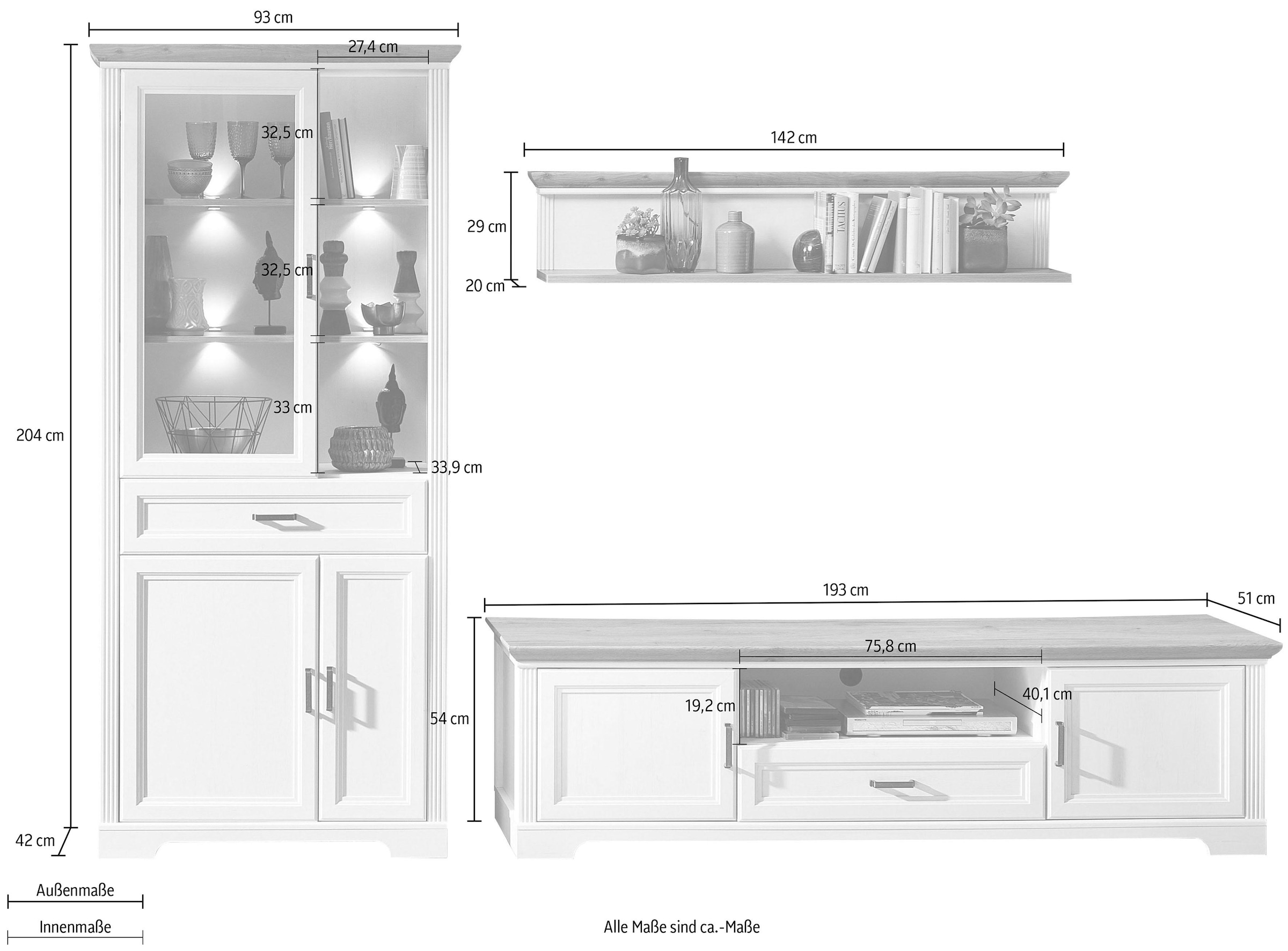 Innostyle Wohnwand »Jasmin«, (Set, 3 St.), inkl. LED-Beleuchtung, mit Soft-Close-Funktion