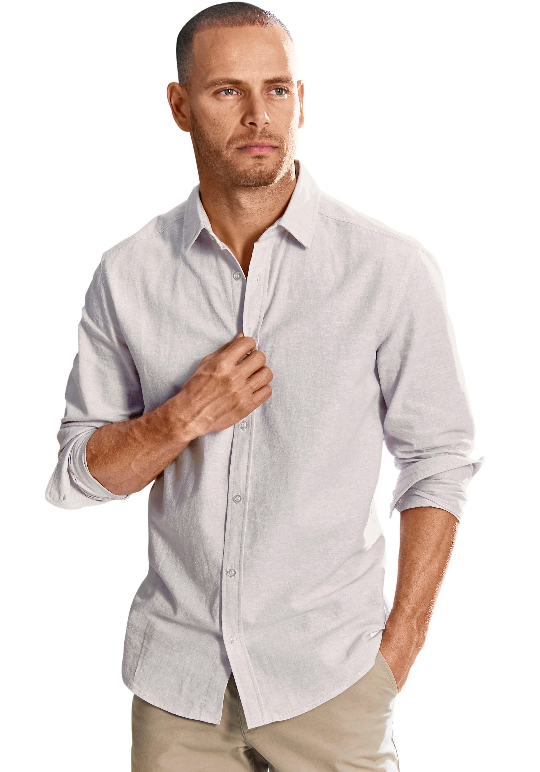 Langarmhemd »Regular Fit,«, Sommerhemd mit Kentkragen aus Baumwoll-Leinen Mischung
