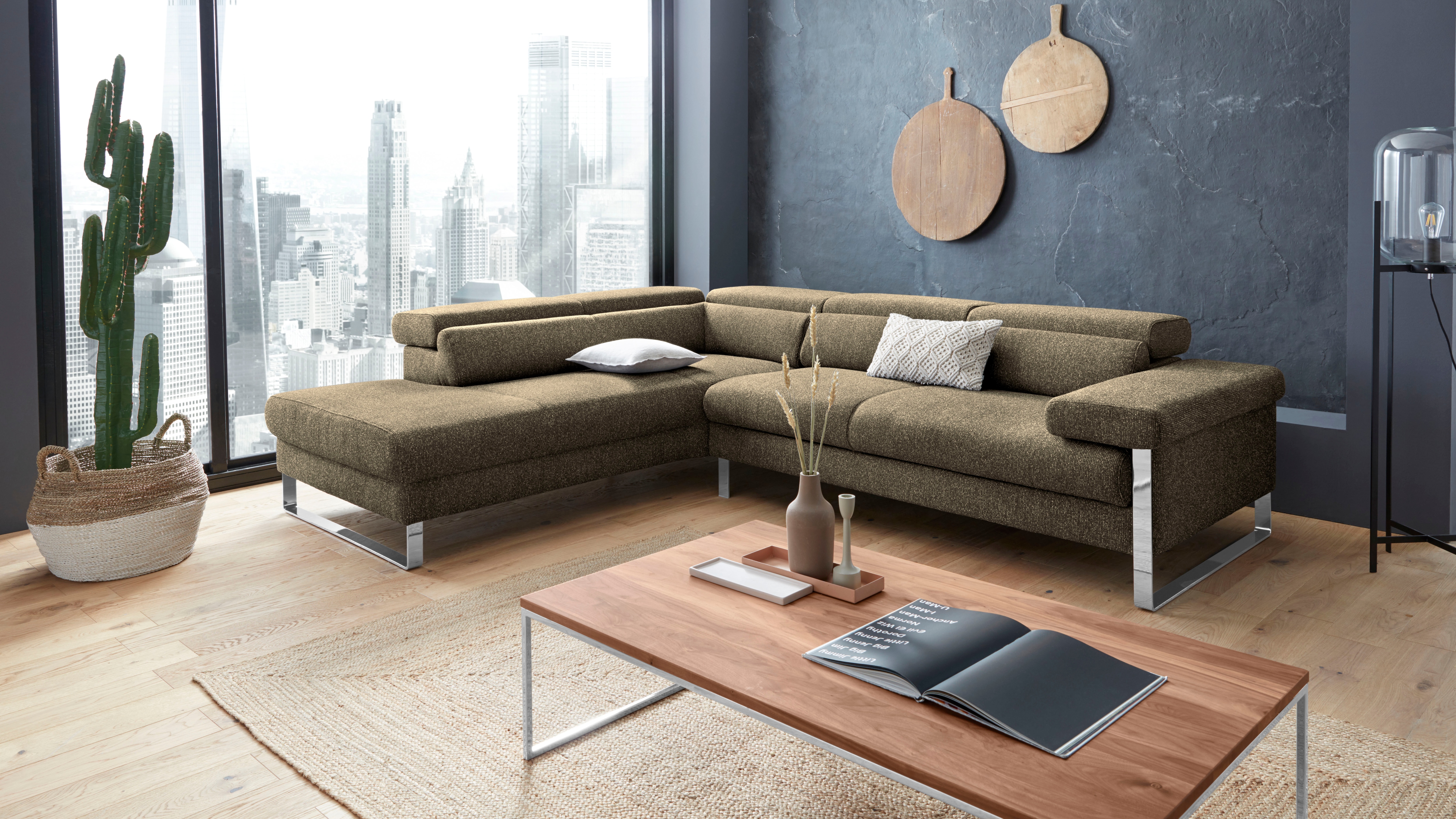 W.SCHILLIG Ecksofa "finn, toller Sitzkomfort, L-Form, hochwertige Verarbeitungsdetails" German Design Award 2016, Fußgestell Chrom glänzend, Breite 281 cm