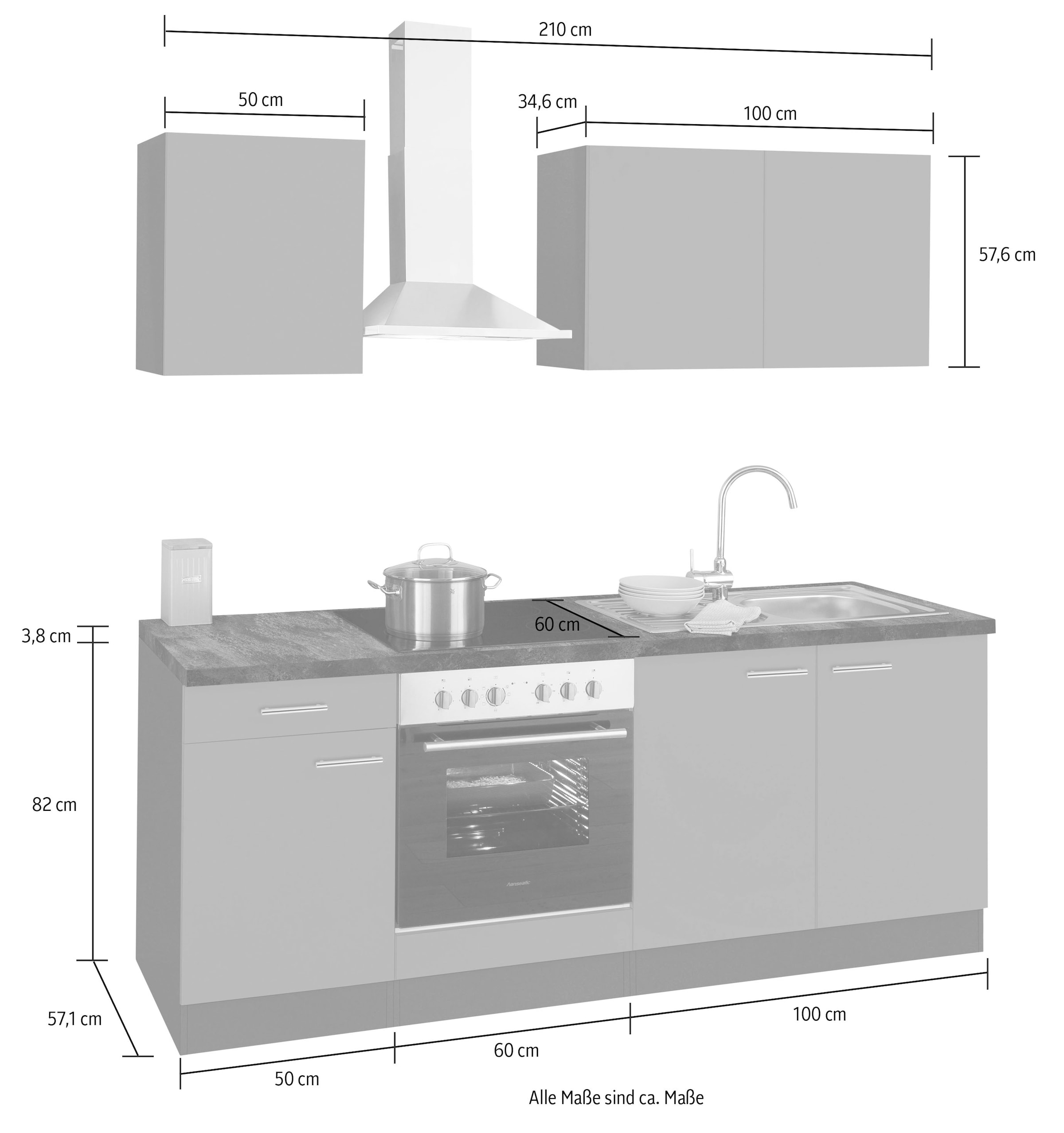 OPTIFIT Küchenzeile »Malika«, Breite 210 cm, mit Hanseatic-E-Geräten