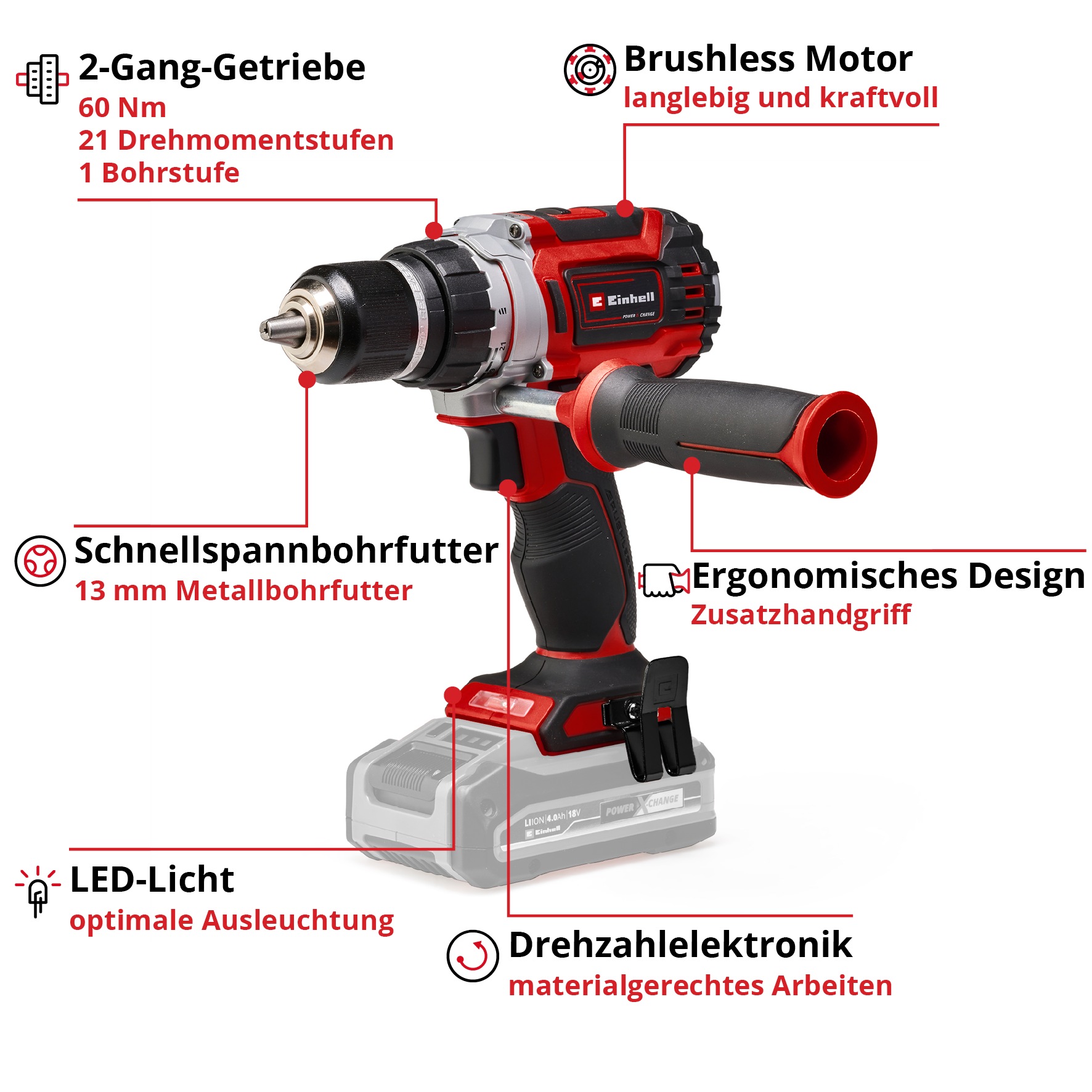 Einhell Akku-Bohrschrauber »TP-CD 18/60 Li BL - Solo«, ohne Akku