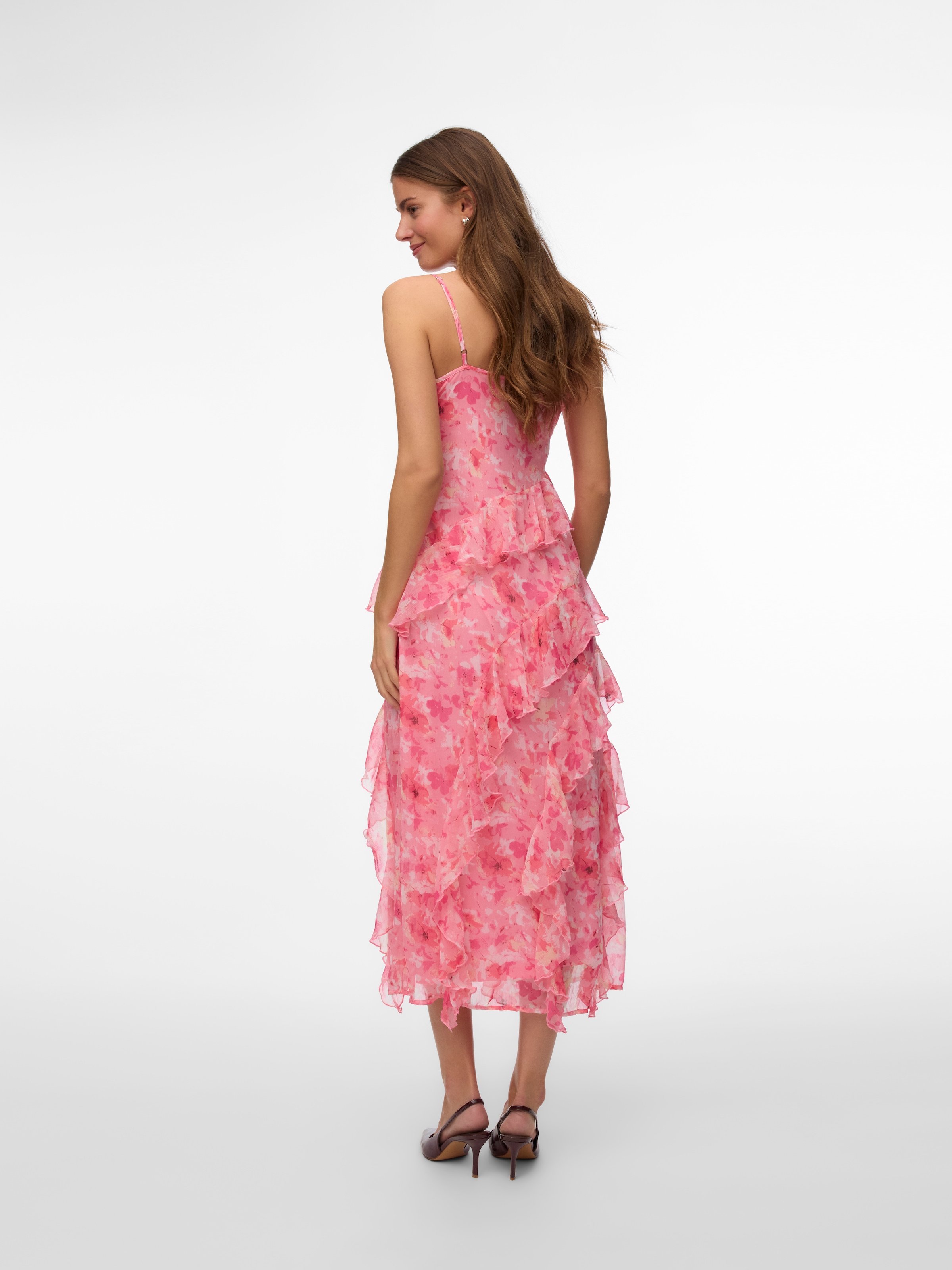 Vero Moda Trägerkleid »VMSMILLA S/L V-NECK LONG FRILL DRESS WVN« Kunstfaser