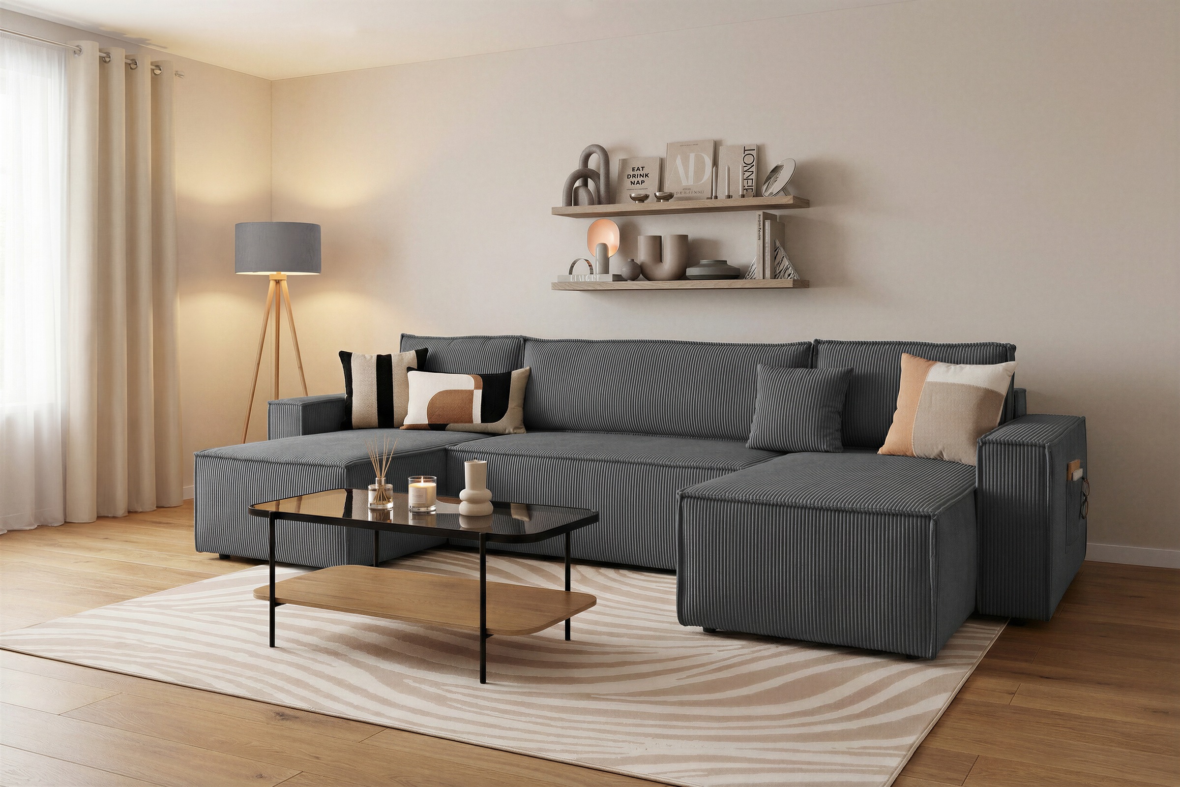 OTTO home Wohnlandschaft "CASSI L-Form, 311cm - OTTO. Verlässliche Qualität." Schlaffunktion (133/270), Bettkasten, Cord, Unser Tiefpreis