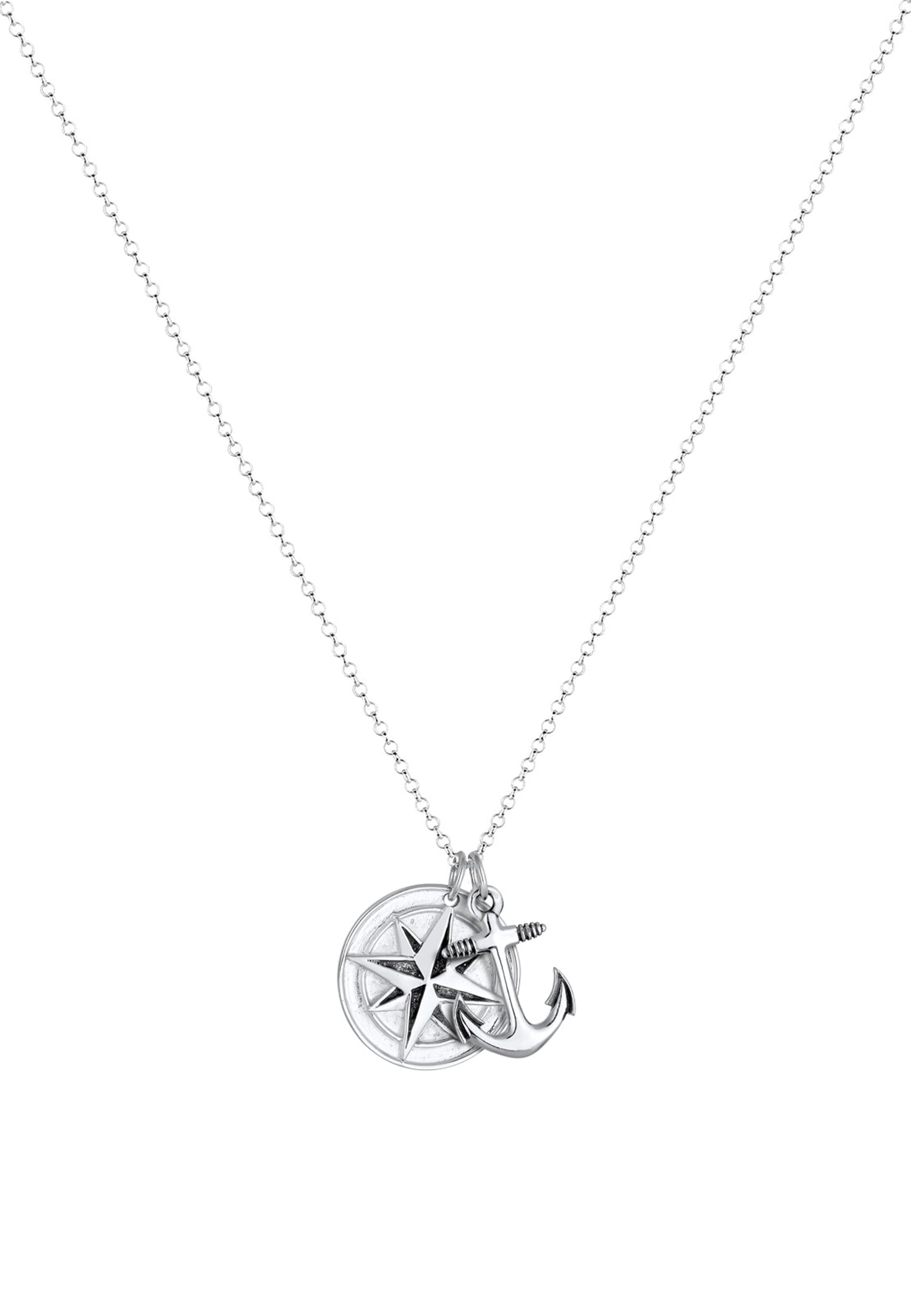 Kuzzoi Lange Kette »Kompass Anker Medaillon 925 Sterling Silber«