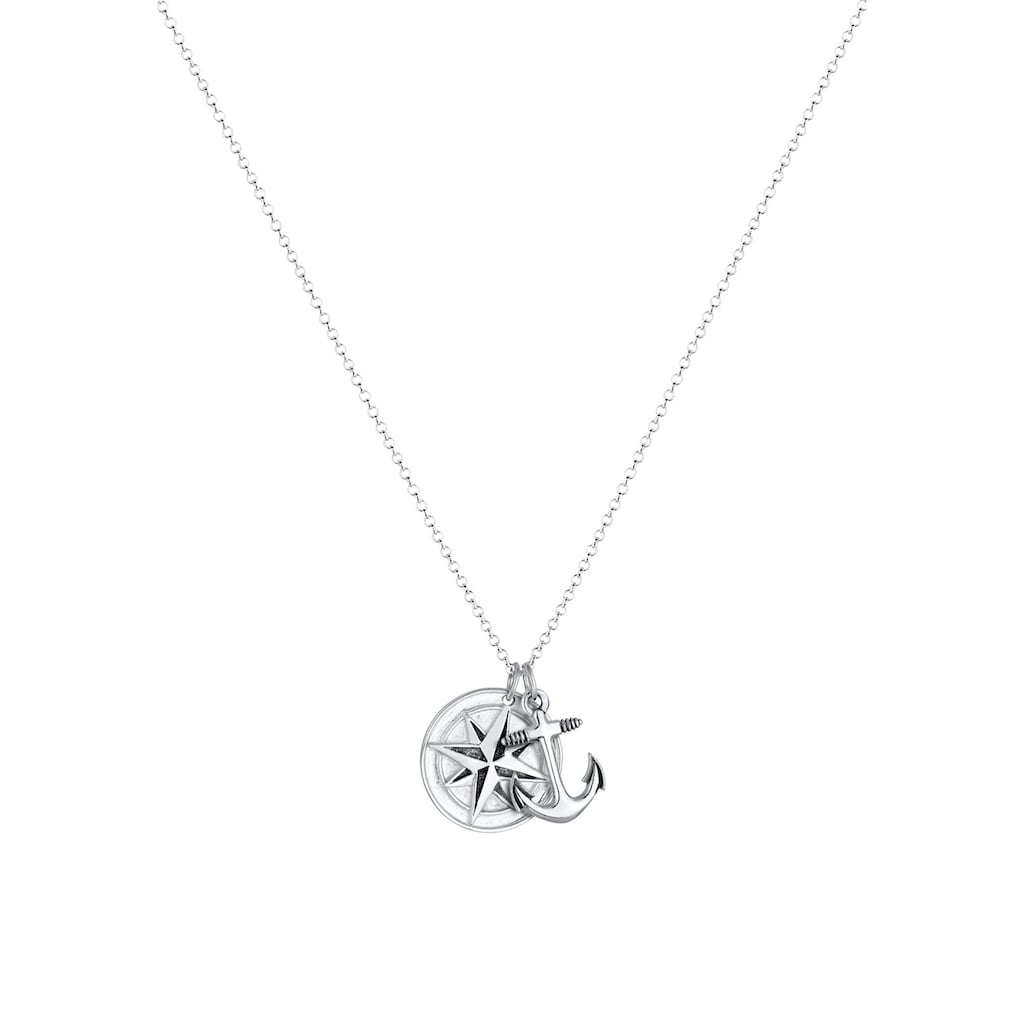 Kuzzoi Lange Kette »Kompass Anker Medaillon 925 Sterling Silber«