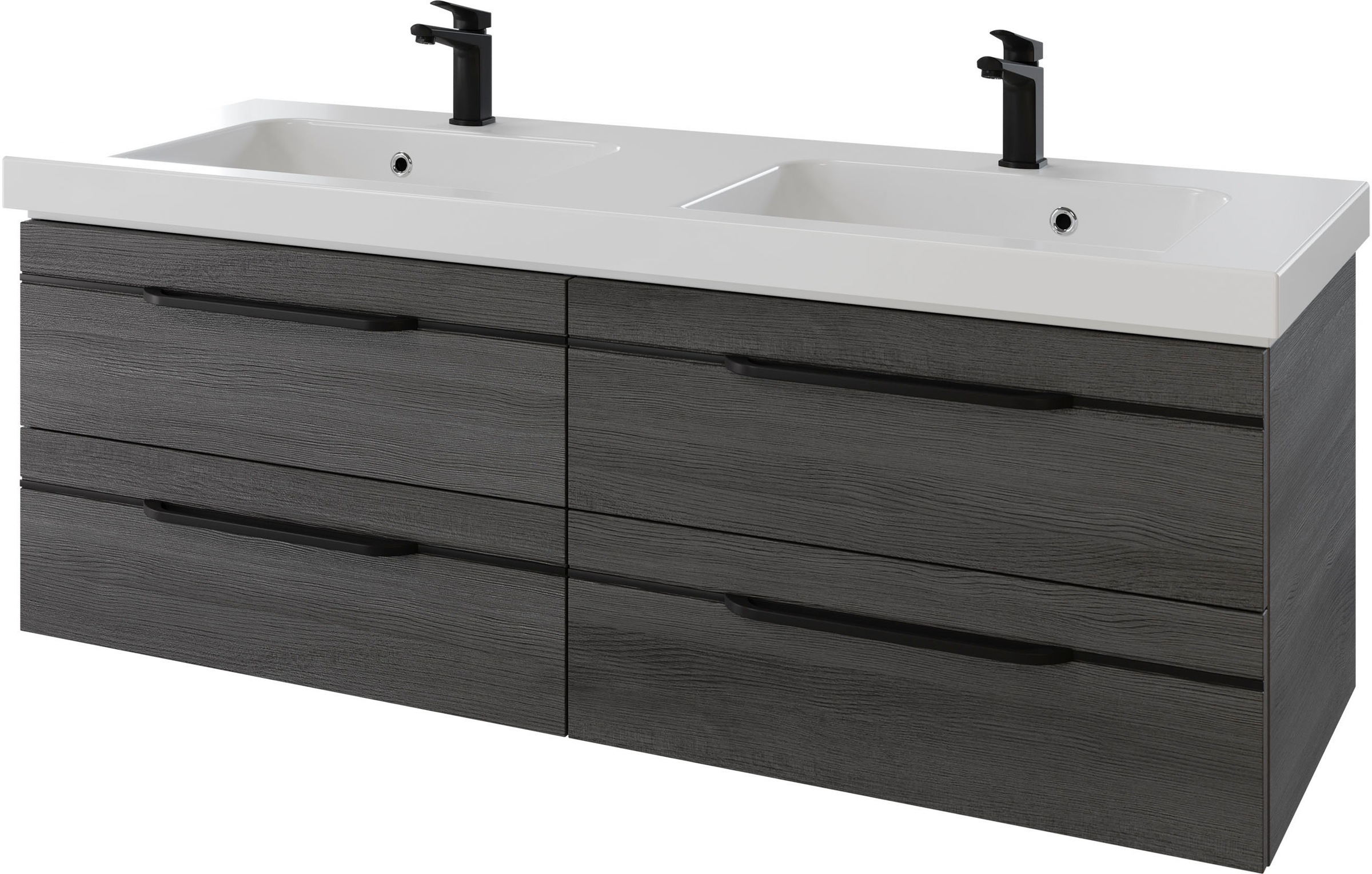 Saphir Badmöbel-Set »Balto 2-teilig Mineralmarmor-Doppelwaschtisch mit LED-Spiegel«, (2 St.), Waschplatz 150 cm breit, 4 Schubladen, inkl. Schubladendämpfer