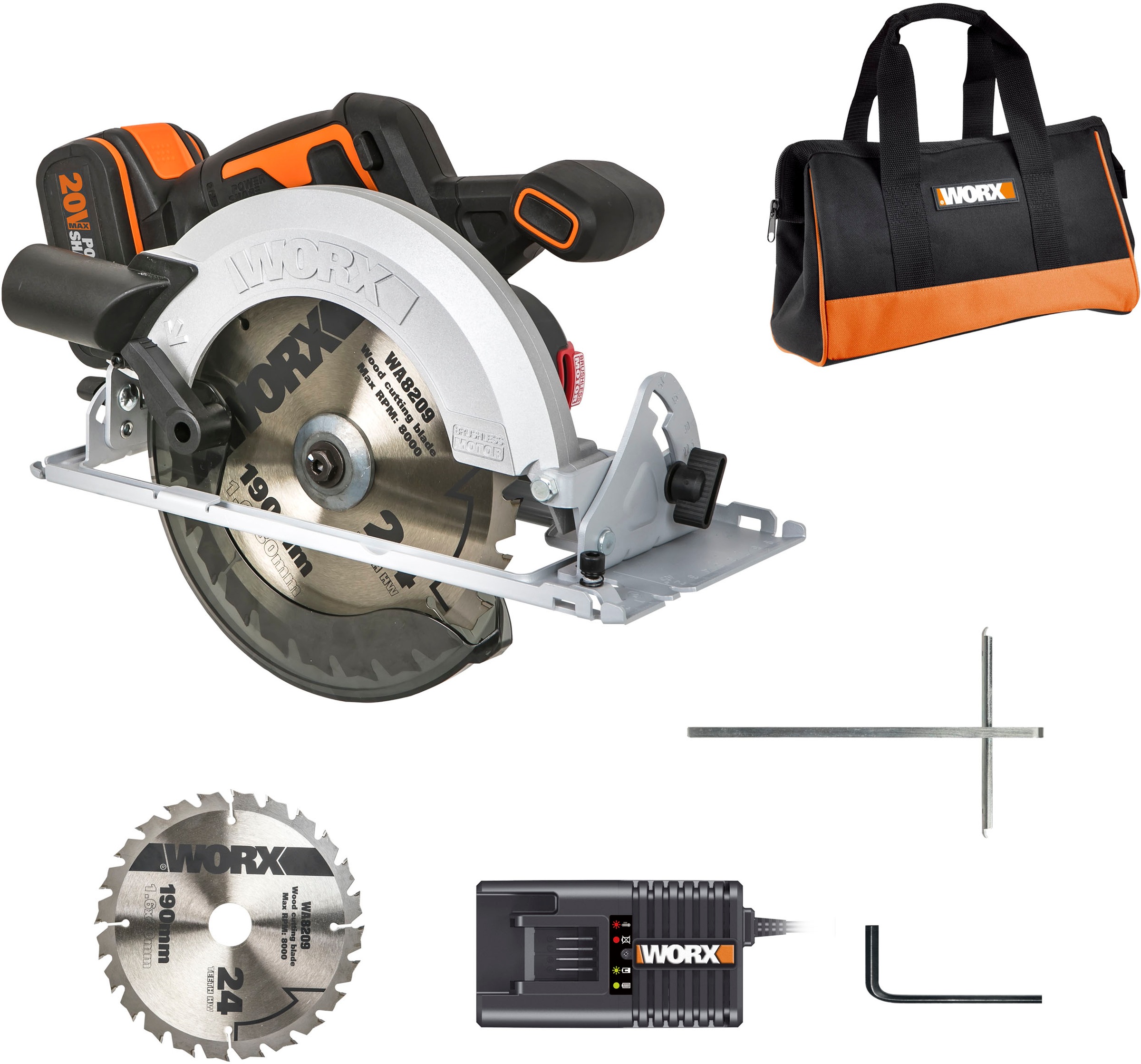 Worx Akku-Handkreissäge »WX520 NITRO«, 190 mm Sägeblatt, 0-57° Schrägschnitte, inkl. Akku & Schnellladegerät