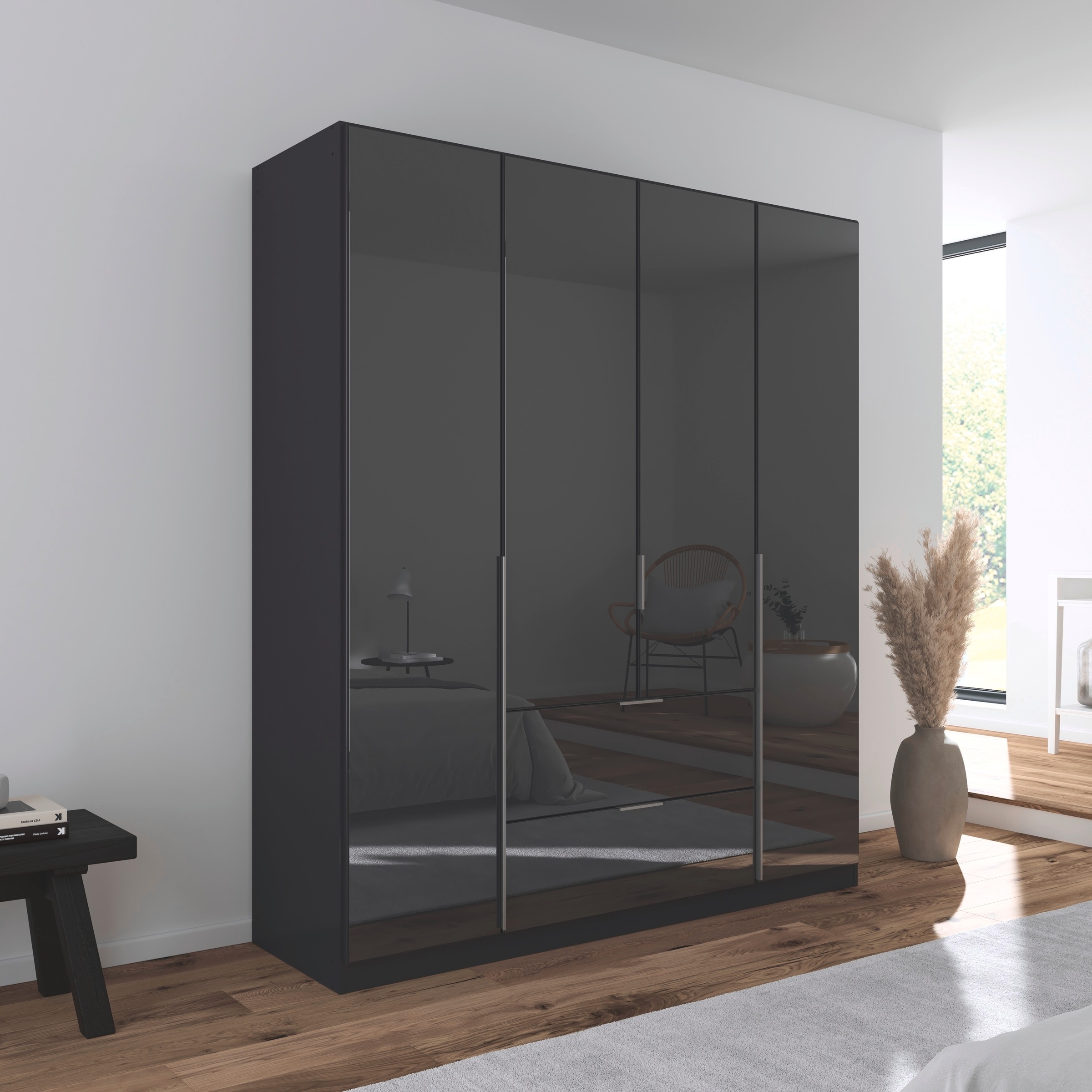 rauch Drehtürenschrank »Kleiderschrank Kleiderschränke Schrank Garderobe AGORDO mit Glasfront«, (in zwei Griff-Farben mit Glasfront), mit Außenschubkästen, in 6 Breiten und 2 Höhen MADE IN GERMANY