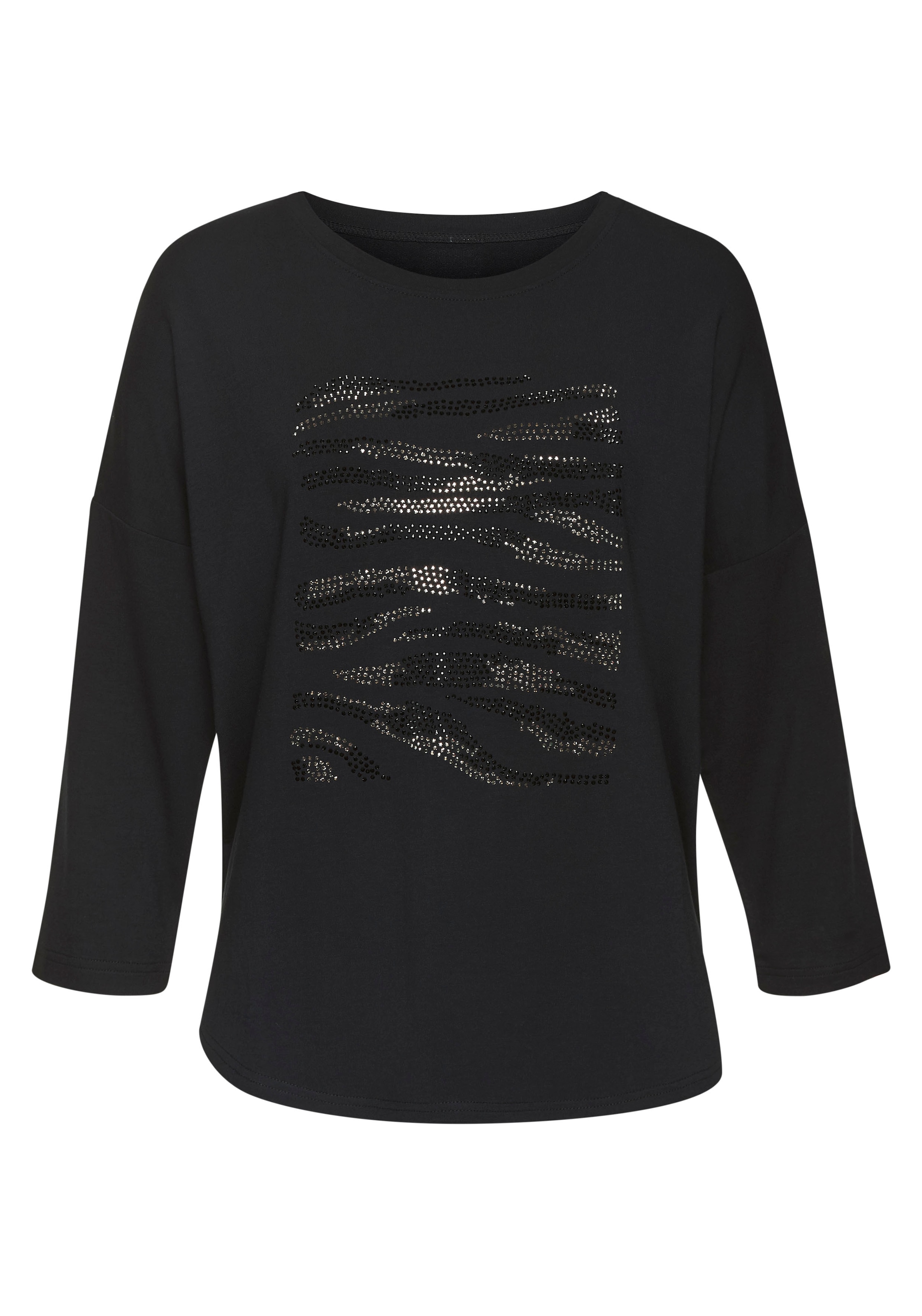 LASCANA 3/4-Arm-Shirt »mit Strass-Dessin«, aus hochwertiger French Terry-Qualität aus Viskose