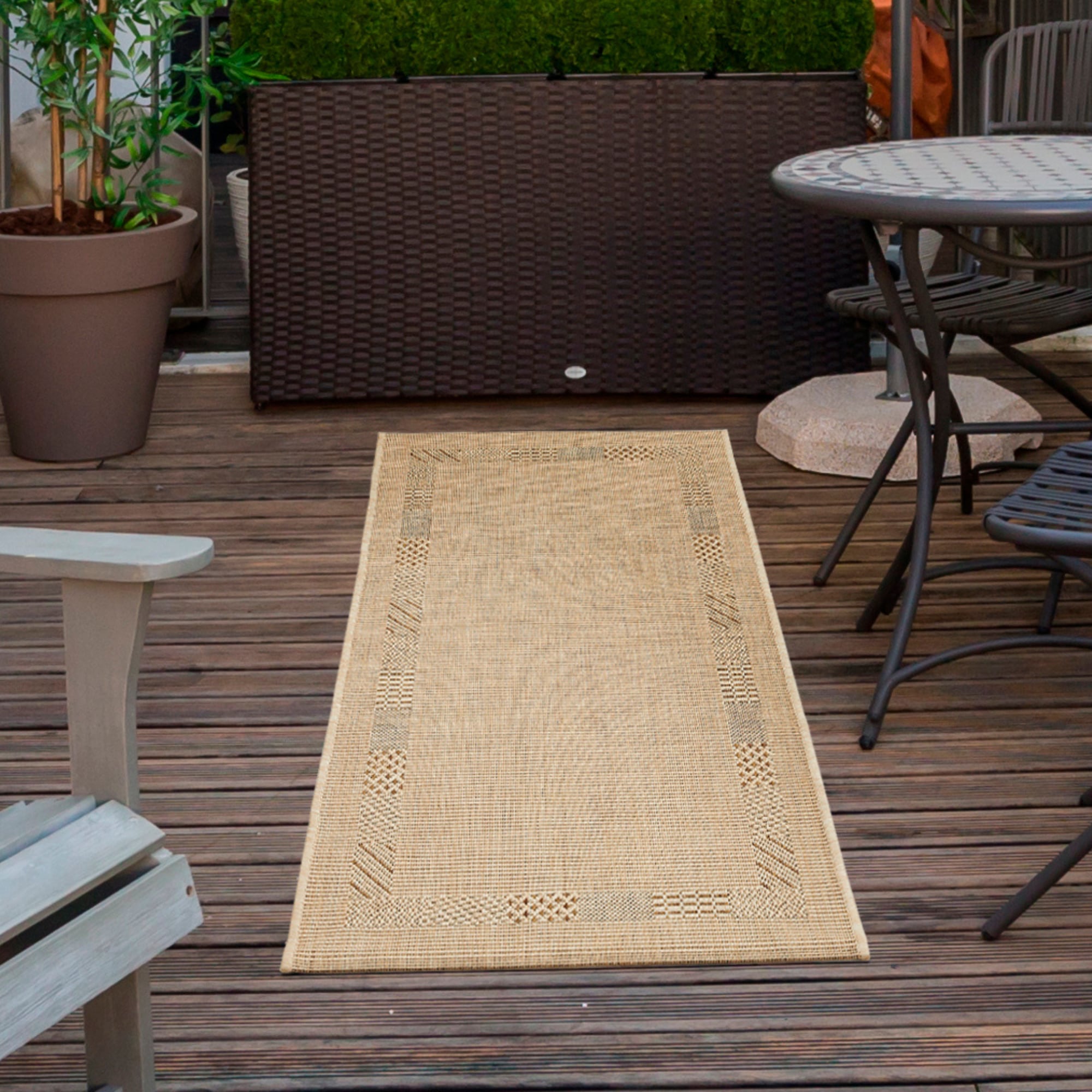 Andiamo "Montana" rechteckig 5 mm Höhe Flachgewebe, meliert, mit Bordüre, In- und Outdoor geeignet