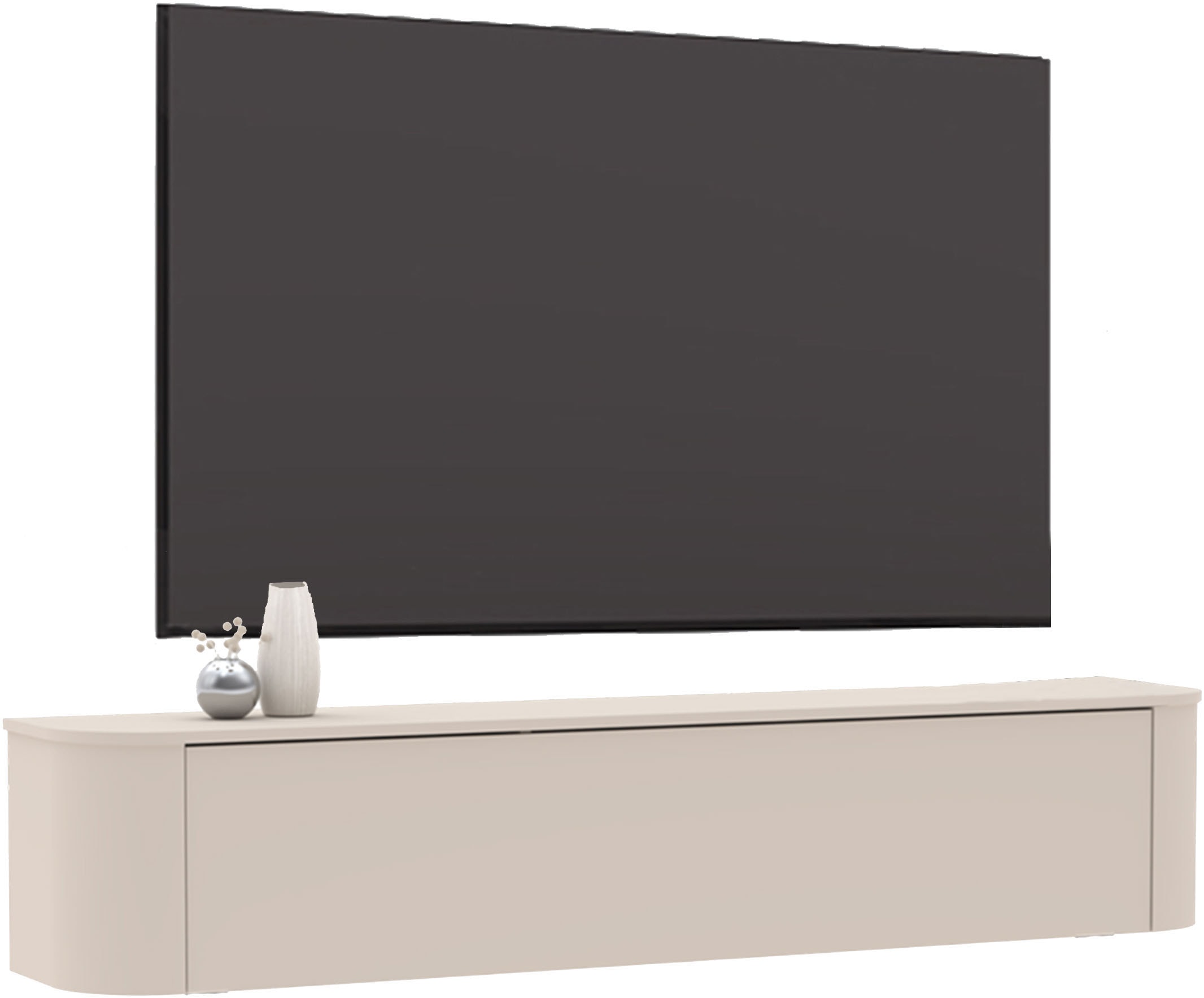 INOSIGN Lowboard »Lido, 181 cm breit, 1 Klappe, TV-Schrank, TV-Kommode, Medienboard« Formgebogenes MDF, Stirnseiten Rundung, Push-to-open, hängend/stehend