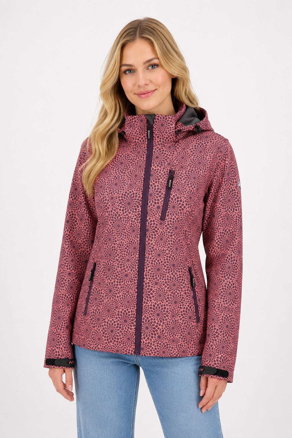 DEPROC Active Softshelljacke "SHELBY PEAK DC" mit Kapuze leichte Softshelljacke mit All-Over-Print und abnehmbarer Kapuze