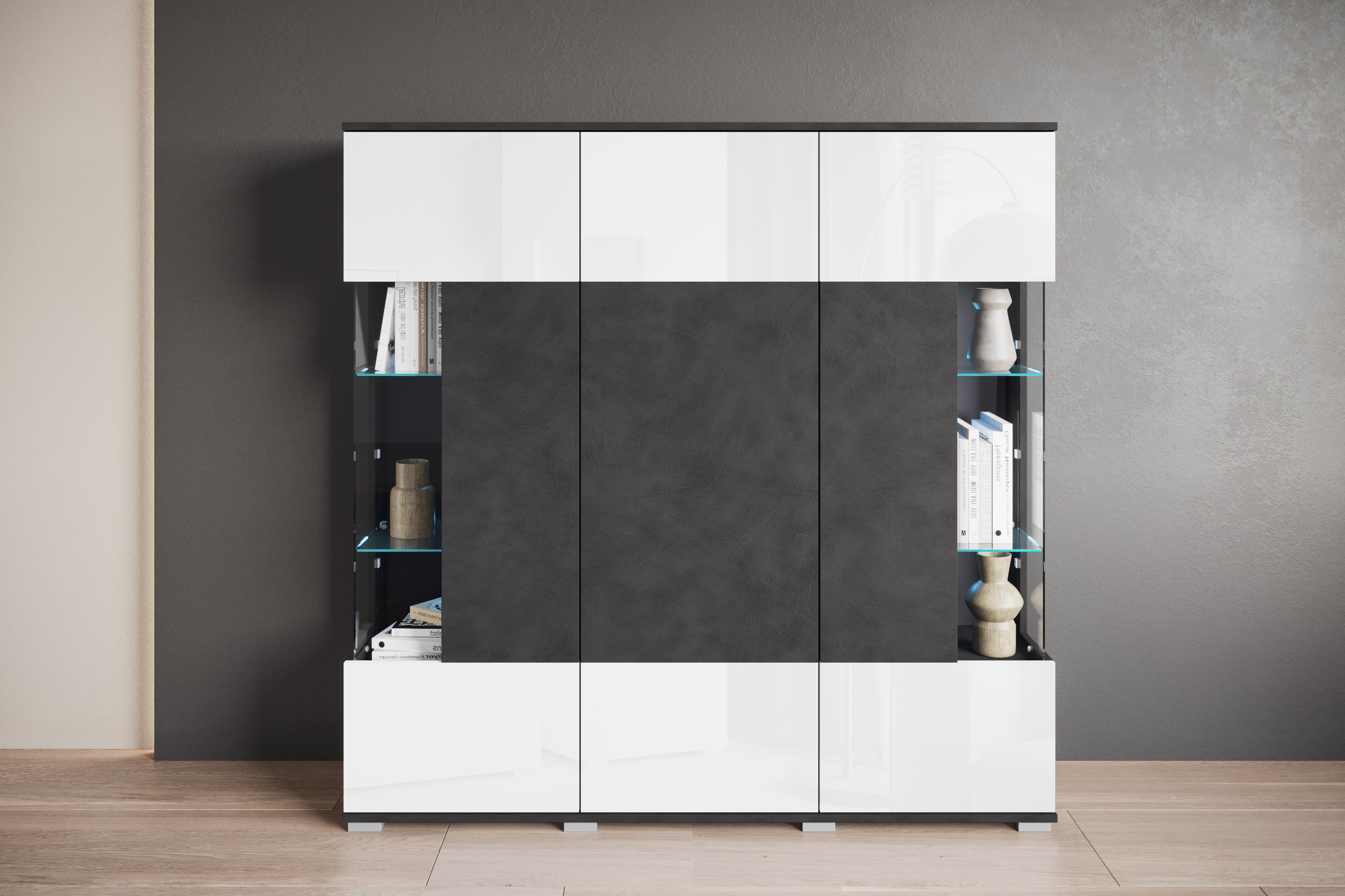 INOSIGN Highboard »Kenia«, (1 St.), Modernes Highboard, mit Glastüren, Breite 135 cm