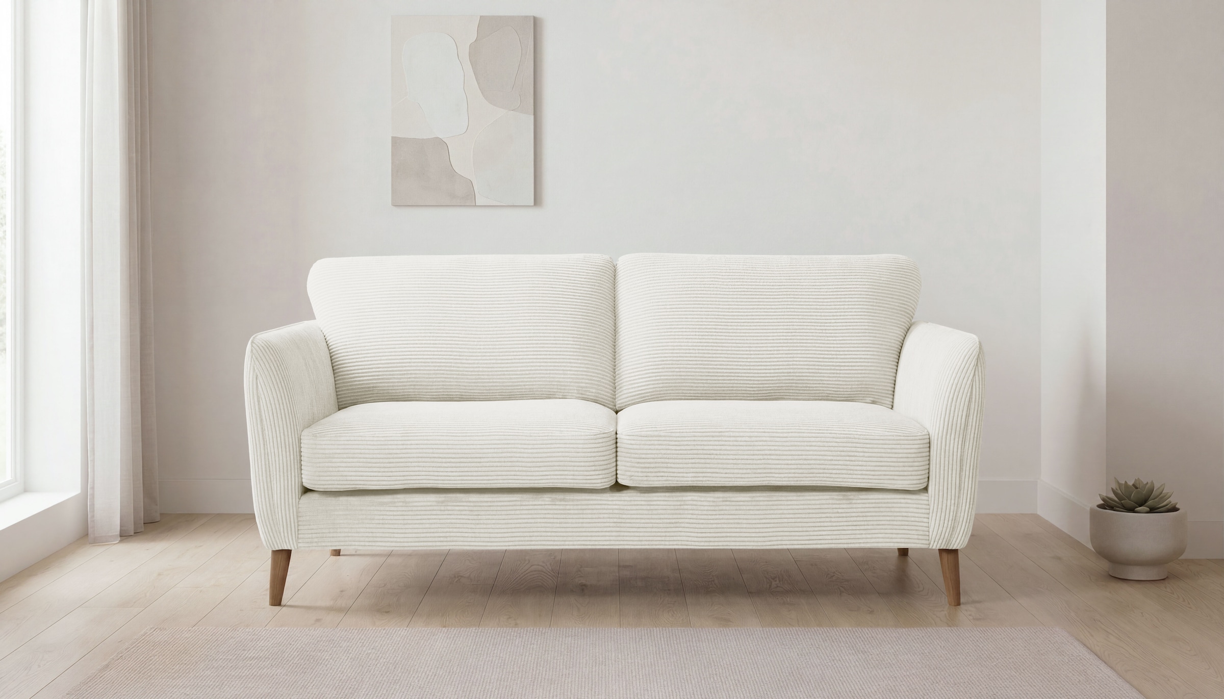 OTTO home 2-Sitzer "MARSEILLE Kompaktsofa 170 cm, Cord, Flachgewebe, Struktur, Webstoff" Massivholzbeine Eiche, Landhausstil, Wellenunterfederung