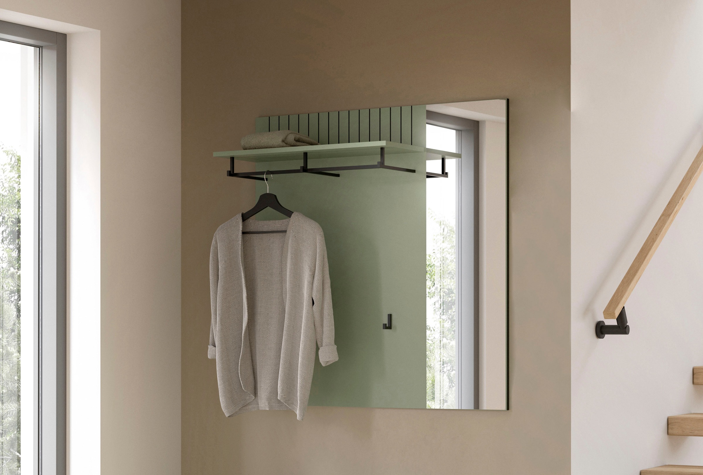 INOSIGN Garderobenpaneel "TATIO, Rillenfräsung, 1 Spiegel, 1 Ablageboden, 2 günstig online kaufen