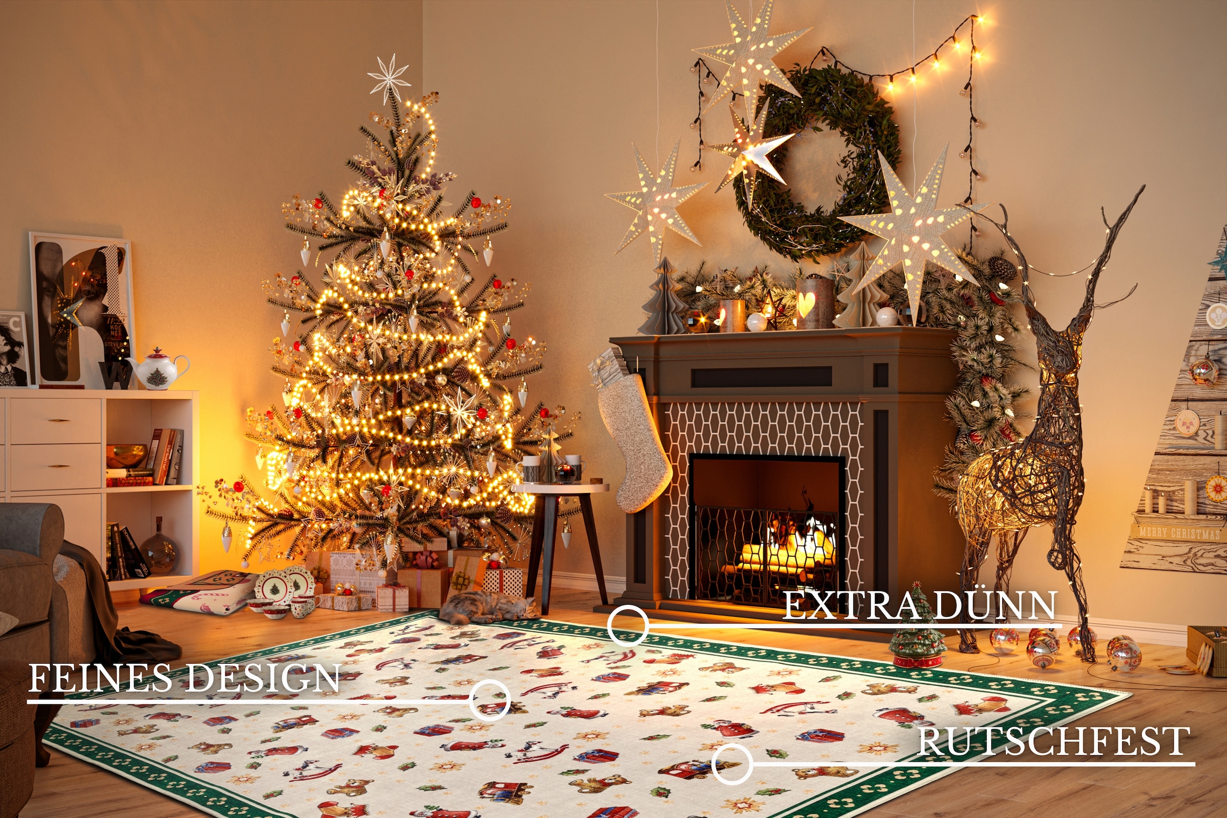 Villeroy & Boch Teppich »Nostalgic Toy's Delight, eckig, rund und Läufer«, rechteckig, 3 mm Höhe, Weihnachten, Wohnzimmer, Flur, Geschenk, Toys Delight, Dekoration