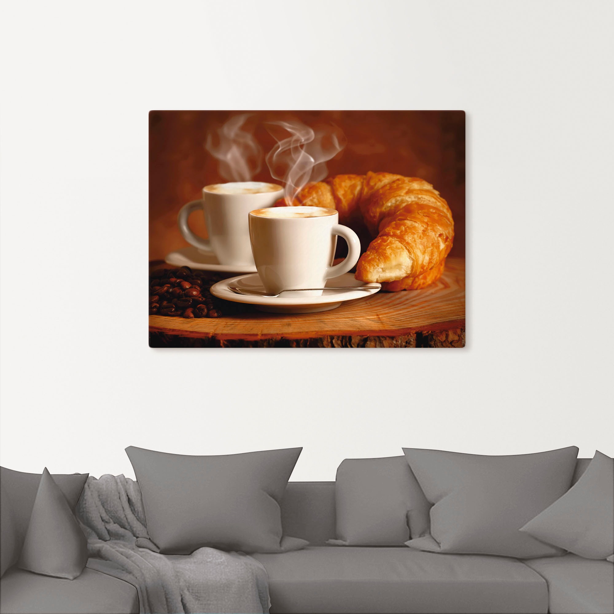 Thumbnail - Artland Leinwandbild "Dampfender Cappuccino und Croissant" Getränke 1 Stk. tlg. auf Holzrahmen gespannt