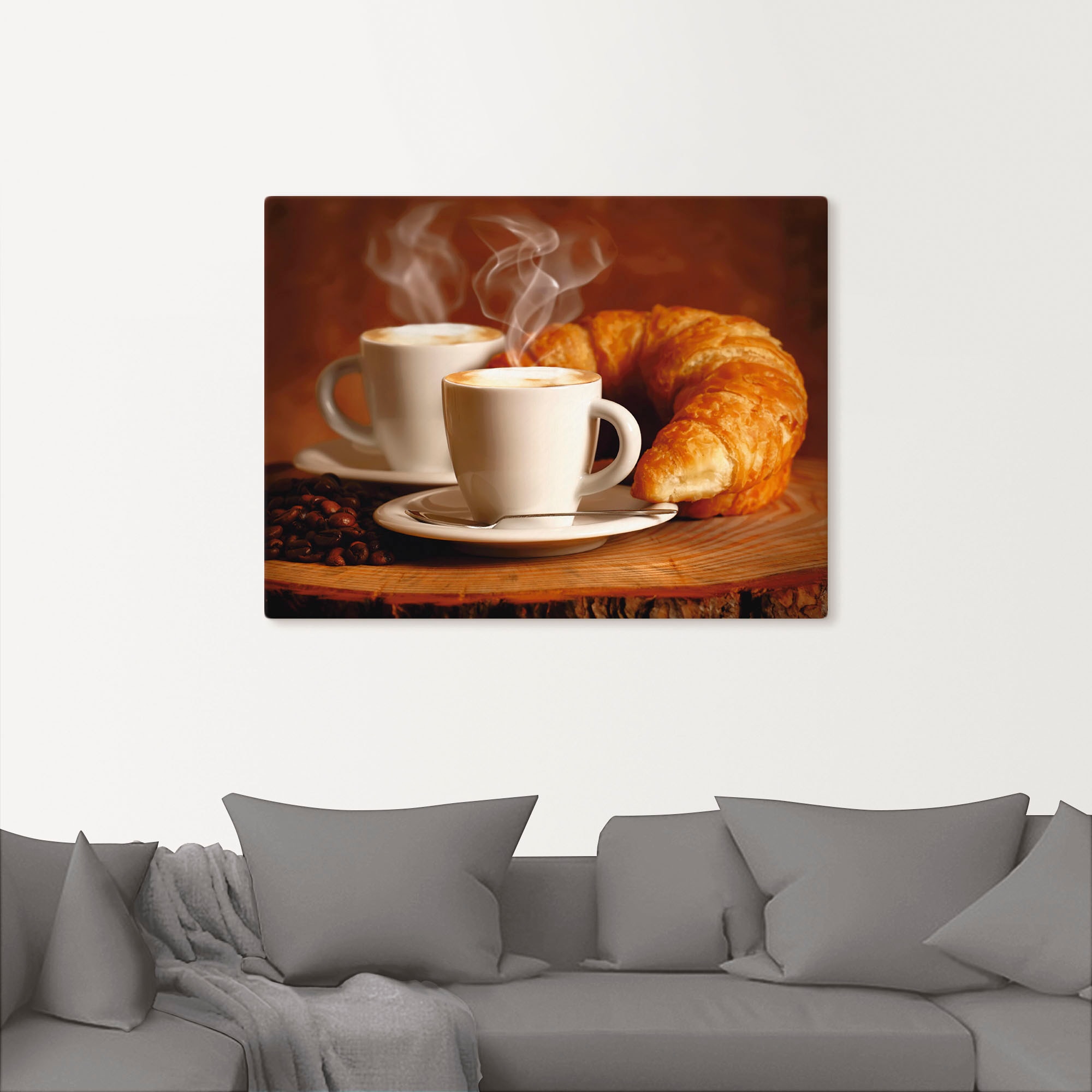 Artland Wandbild "Dampfender Cappuccino und Croissant", Getränke, (1 St.), günstig online kaufen