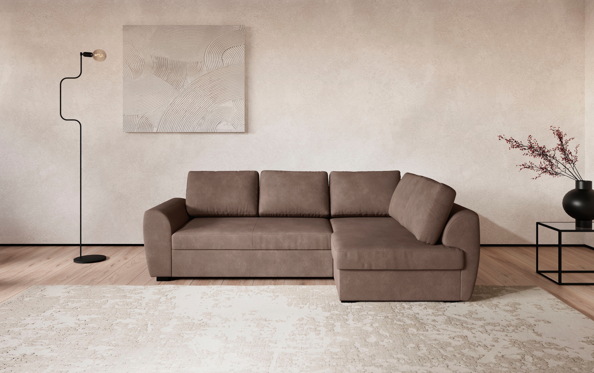 COTTA Ecksofa "Drift L-Form mit Ottomane, B: 253 cm" optional auch mit Schlaffunktion, Wellenunterfederung