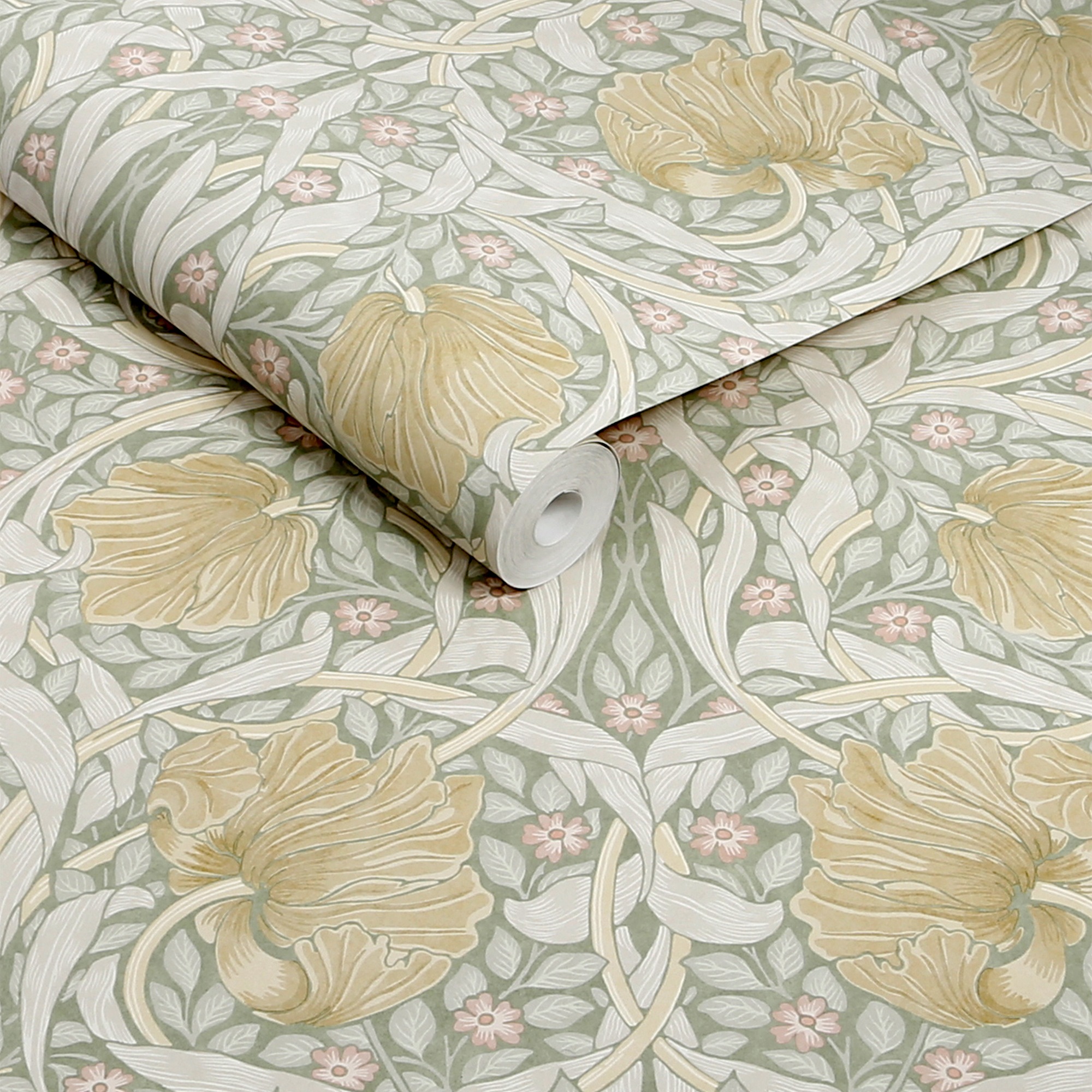 Papier peint intissé William Morris Pimpernel Spring Breeze 1005 x 52cm Vert, ocre, beige