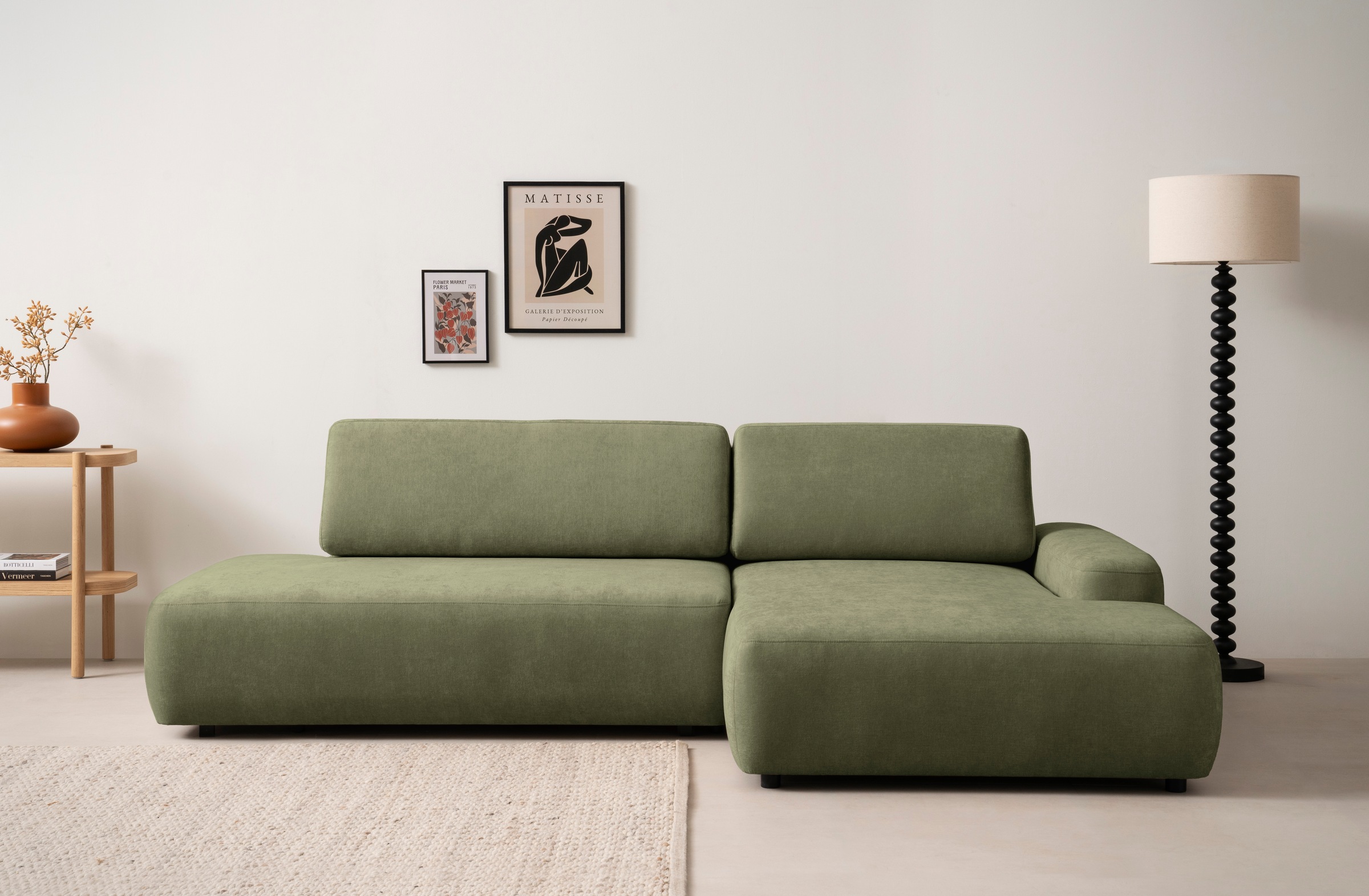 INOSIGN Ecksofa »TORGE, Schlafsofa Cord, Samtvelours u. Strukur fein, Couch in L-Form«, Schlaffunktion und Bettkasten, Liegefläche: 210x125 cm, neues Design