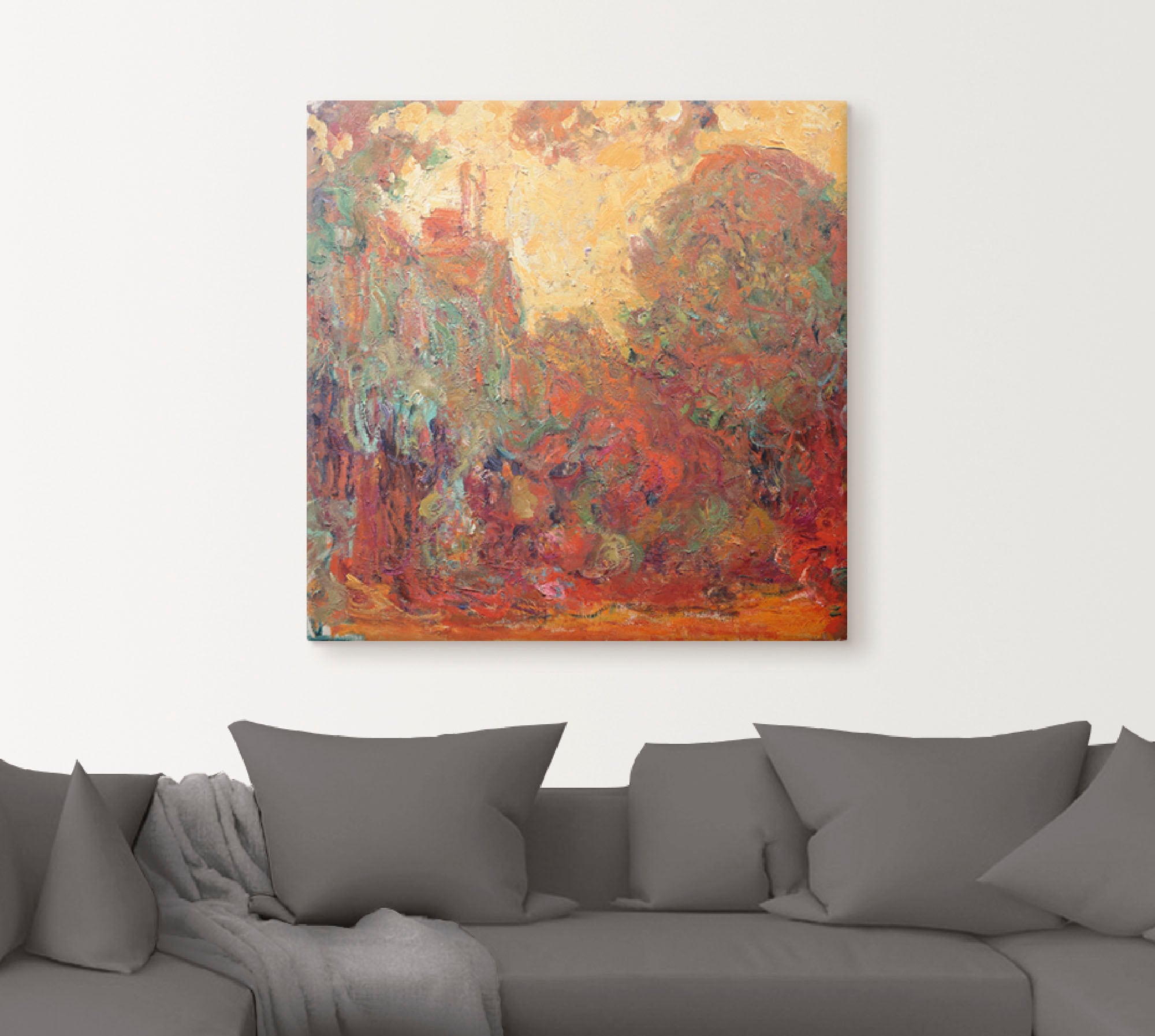 Artland Wandbild »Das Haus in Giverny Komposition in rot«, Gegenstandslos, (1 St.), als Leinwandbild, Poster in verschied. Größen